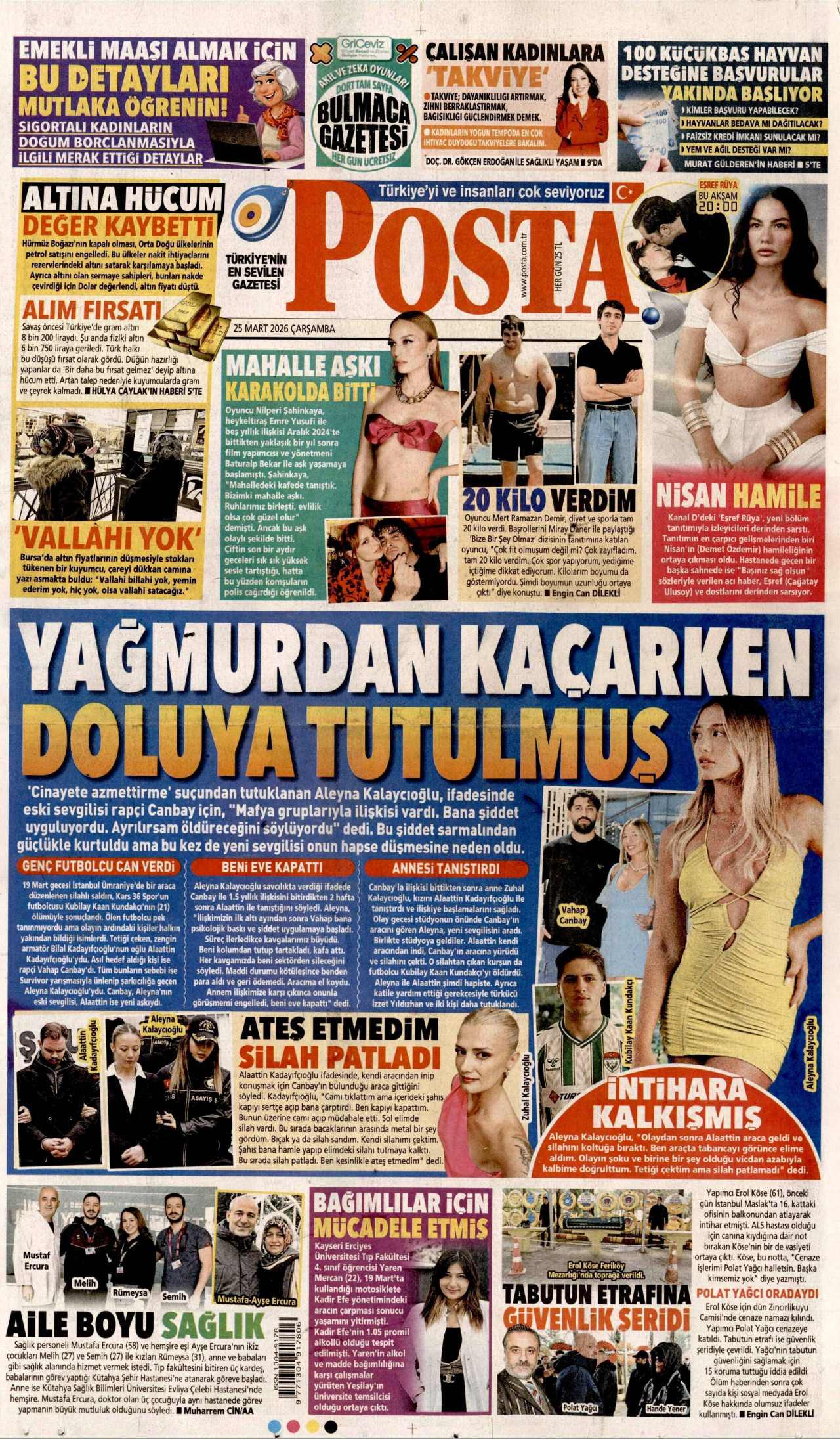 POSTA gazetesinin 25 Mart 2026 tarihli birinci sayfası