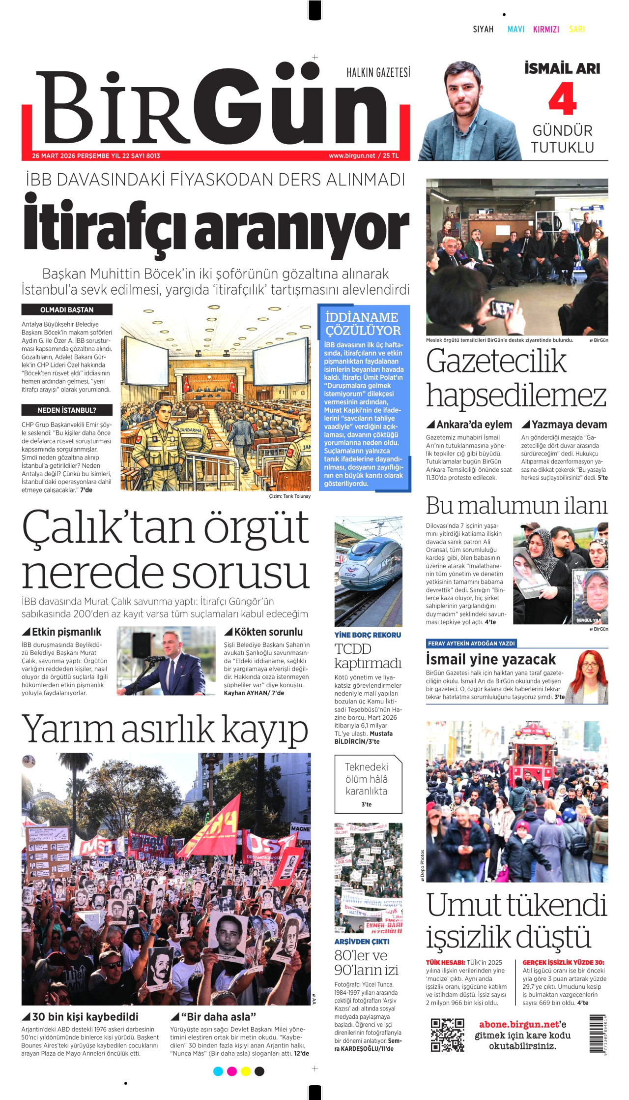 BİRGÜN gazetesinin 26 Mart 2026 tarihli birinci sayfası