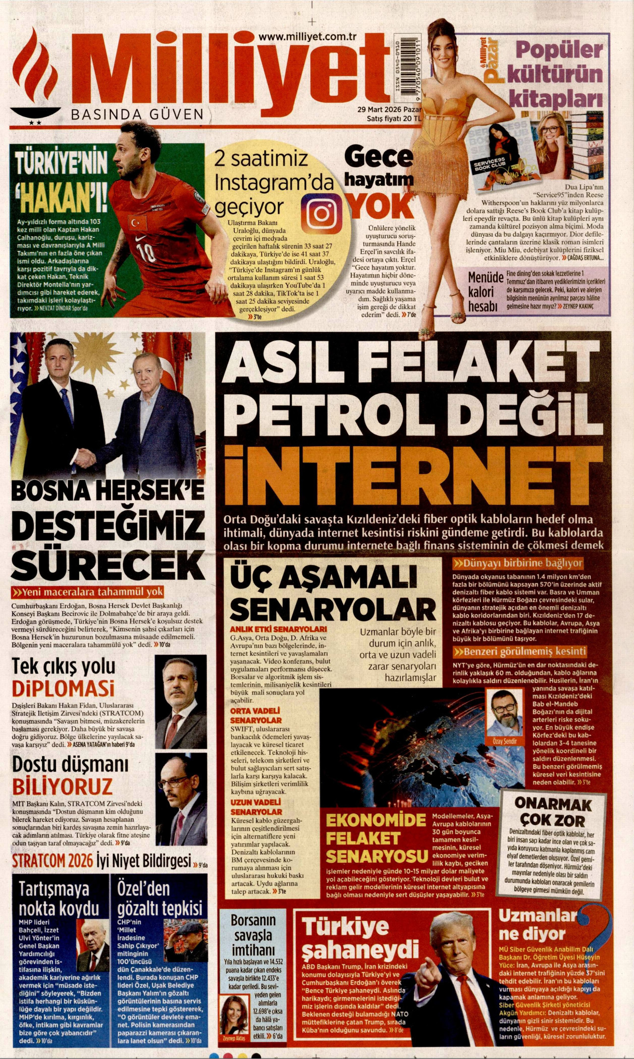 MİLLİYET gazetesinin 29 Mart 2026 tarihli birinci sayfası