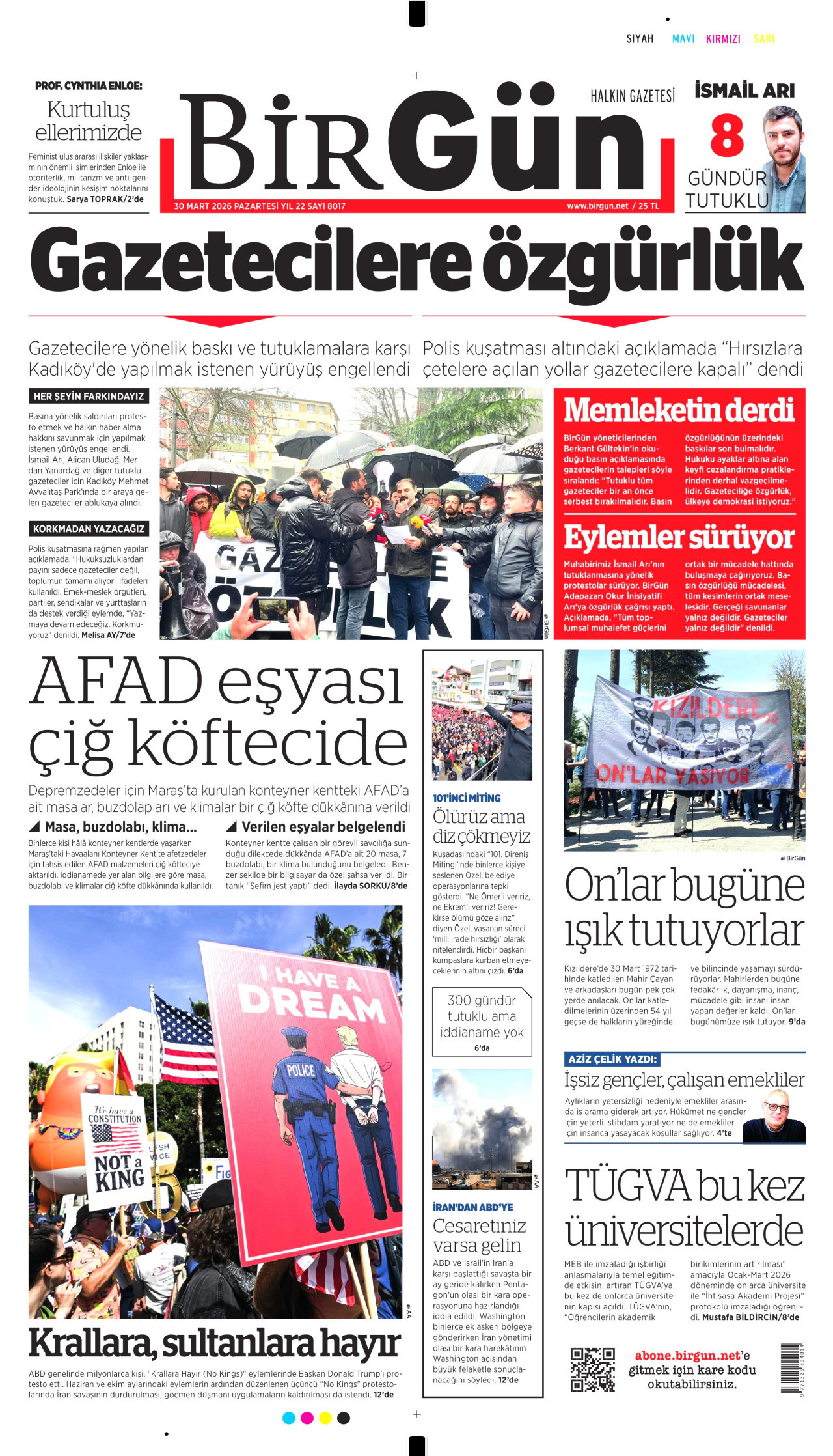 BİRGÜN gazetesinin 30 Mart 2026 tarihli birinci sayfası