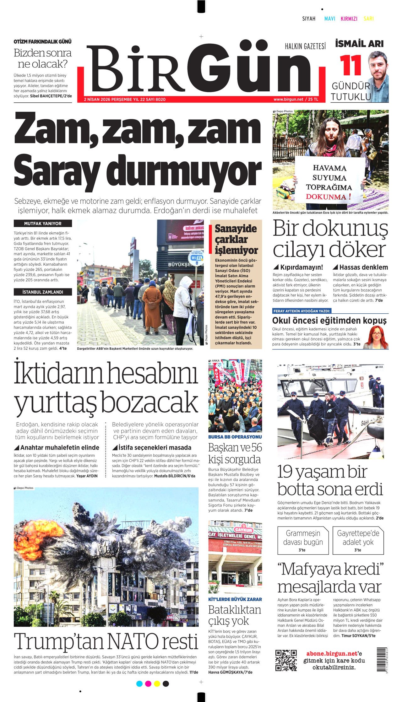 BİRGÜN gazetesinin 2 Nisan 2026 tarihli birinci sayfası