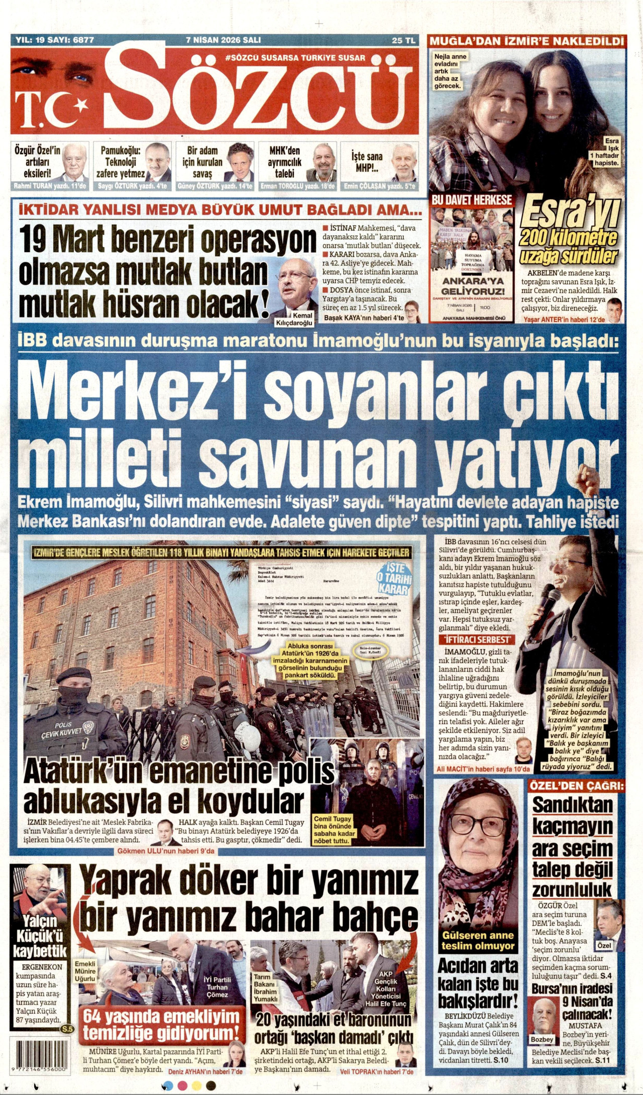 SÖZCÜ gazetesinin 7 Nisan 2026 tarihli birinci sayfası