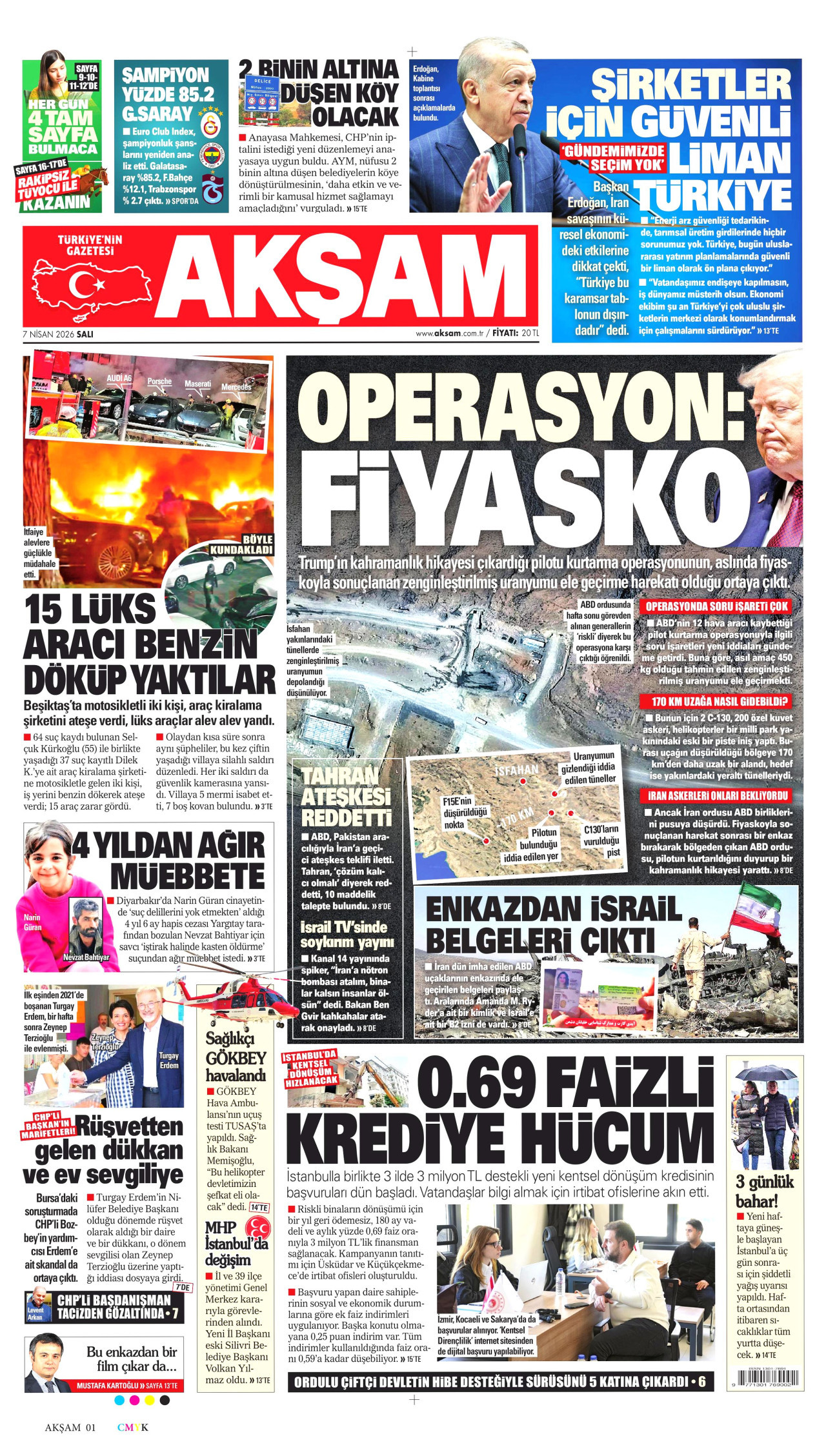 AKŞAM gazetesinin 7 Nisan 2026 tarihli birinci sayfası