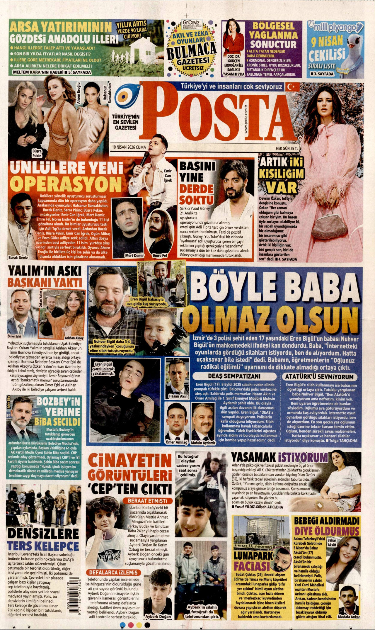 POSTA gazetesinin 10 Nisan 2026 tarihli birinci sayfası