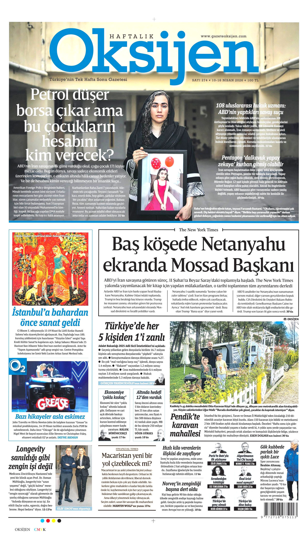 OKSİJEN gazetesinin 10 Nisan 2026 tarihli birinci sayfası