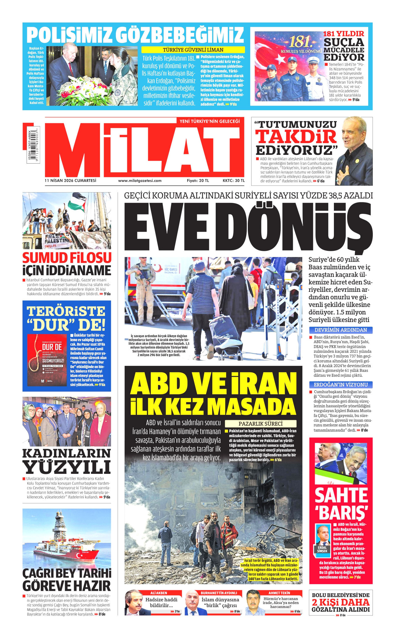MİLAT gazetesinin 11 Nisan 2026 tarihli birinci sayfası