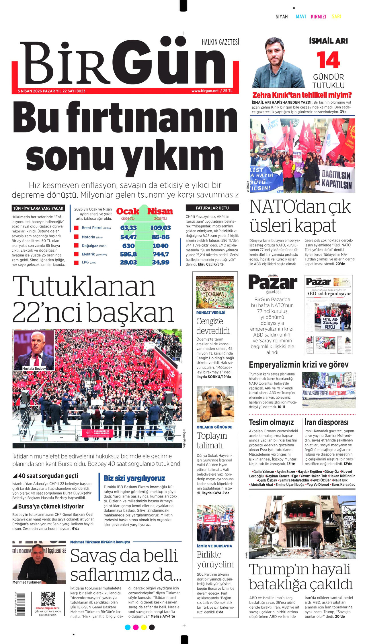 BİRGÜN gazetesinin 12 Nisan 2026 tarihli birinci sayfası