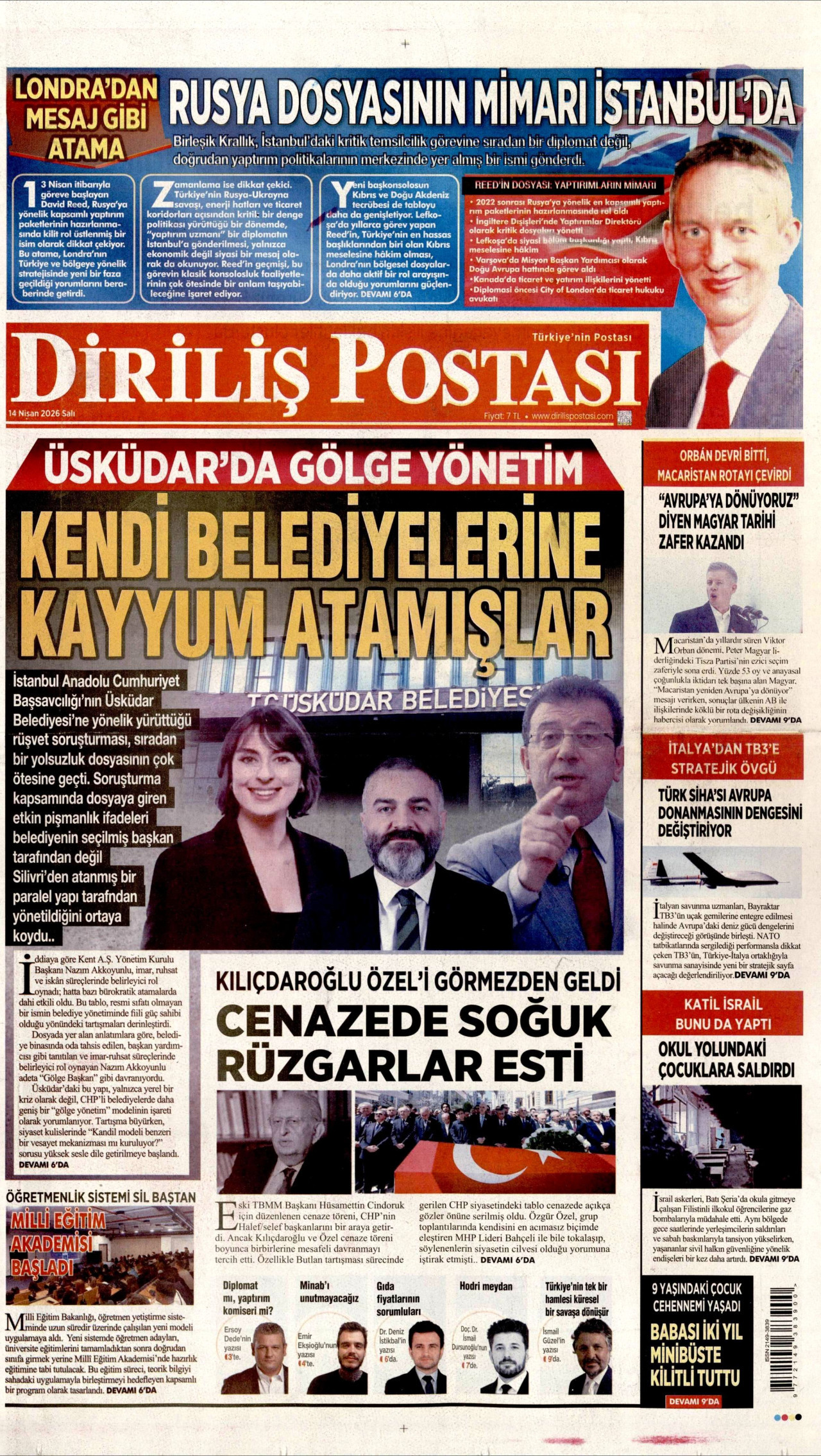 DİRİLİŞ POSTASI gazetesinin 14 Nisan 2026 tarihli birinci sayfası