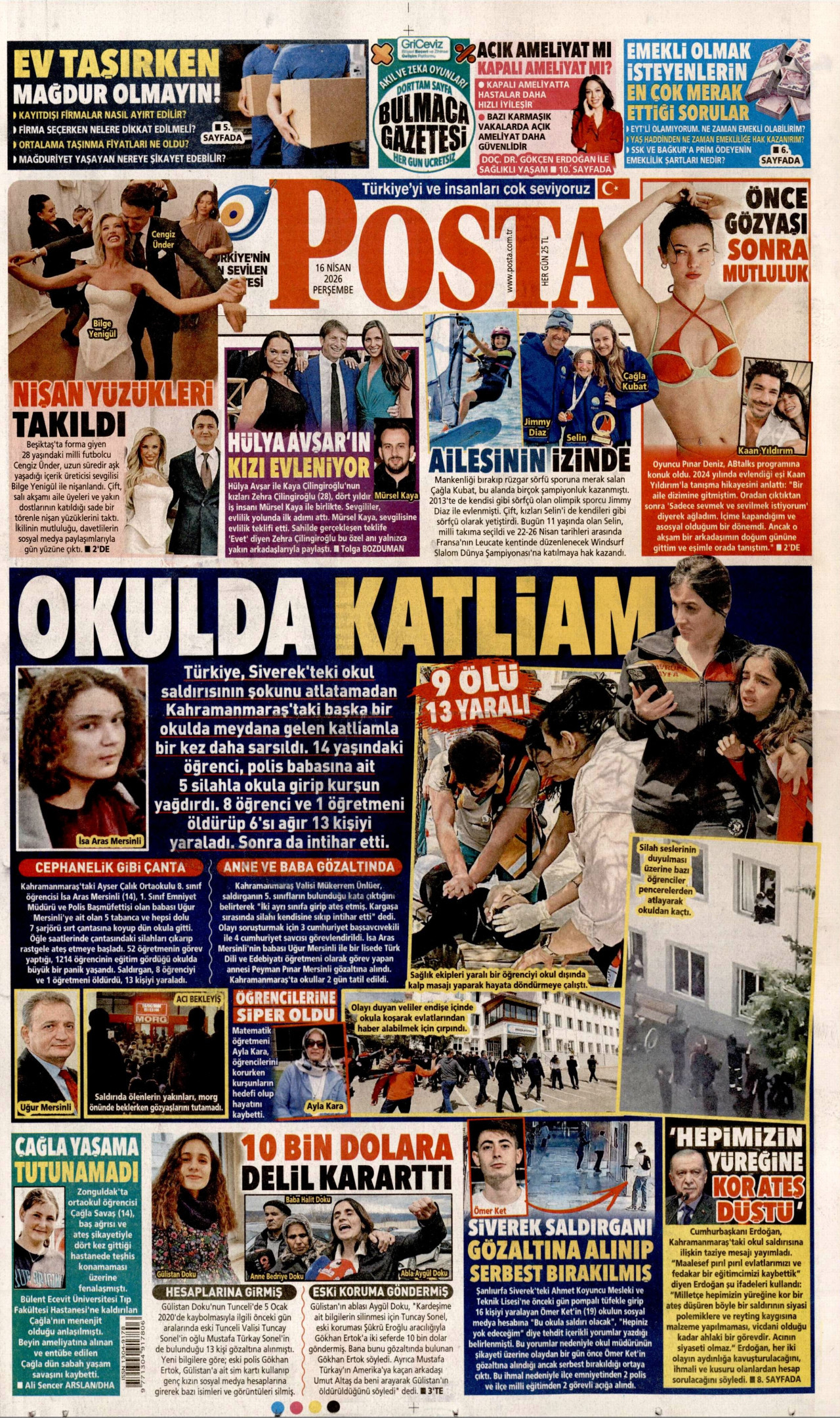 POSTA gazetesinin 16 Nisan 2026 tarihli birinci sayfası