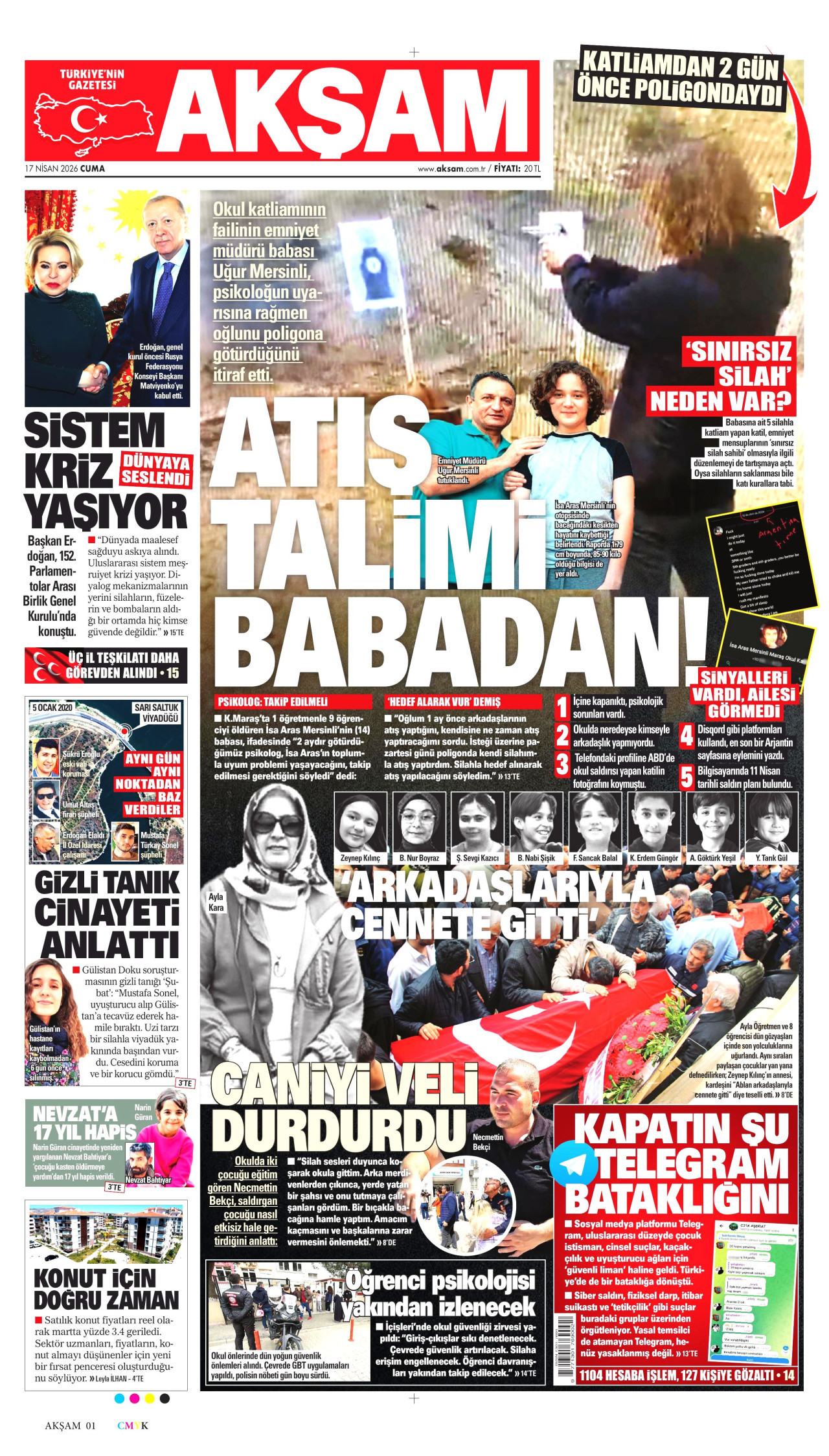 AKŞAM gazetesinin 17 Nisan 2026 tarihli birinci sayfası