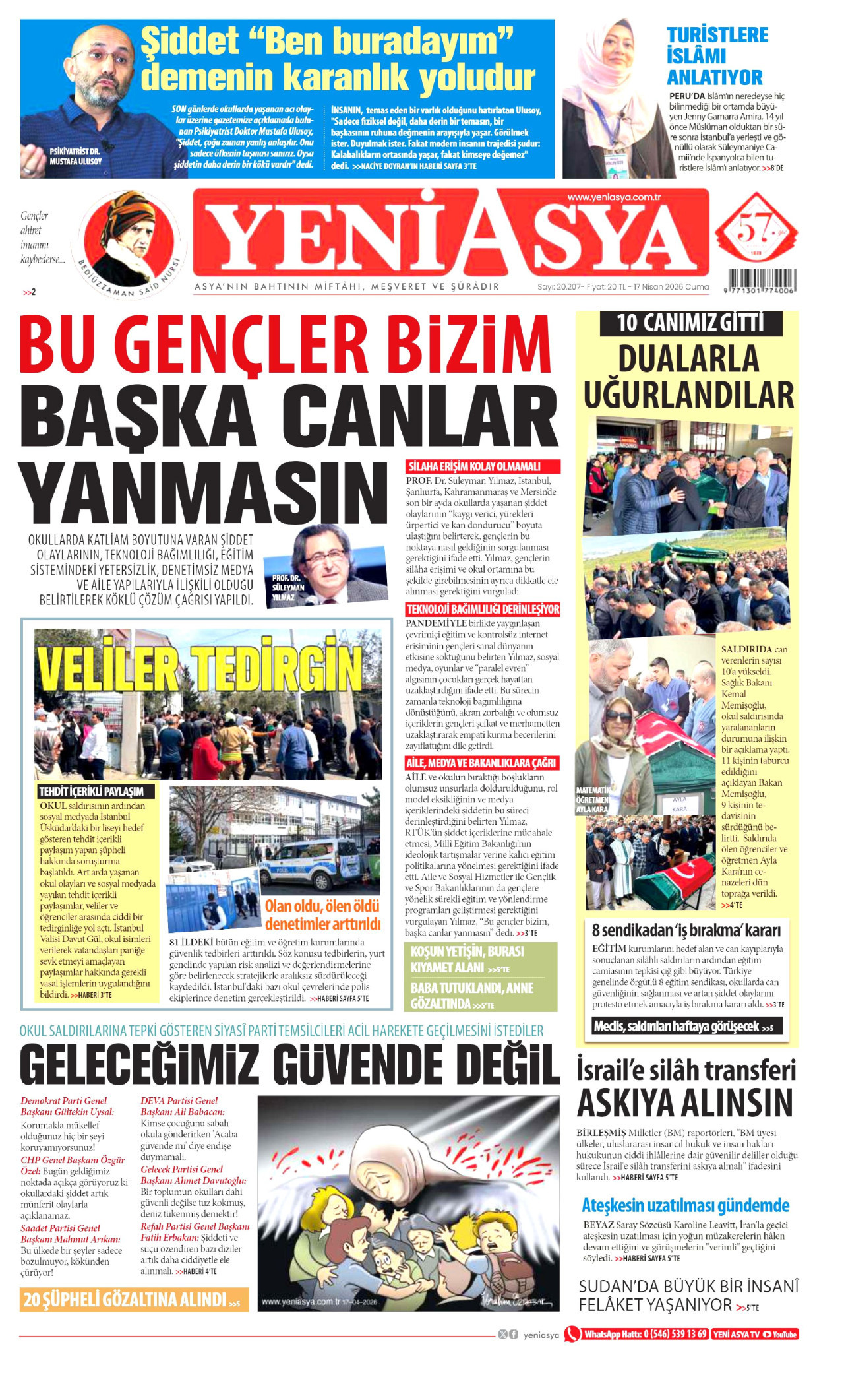 YENİ ASYA gazetesinin 17 Nisan 2026 tarihli birinci sayfası