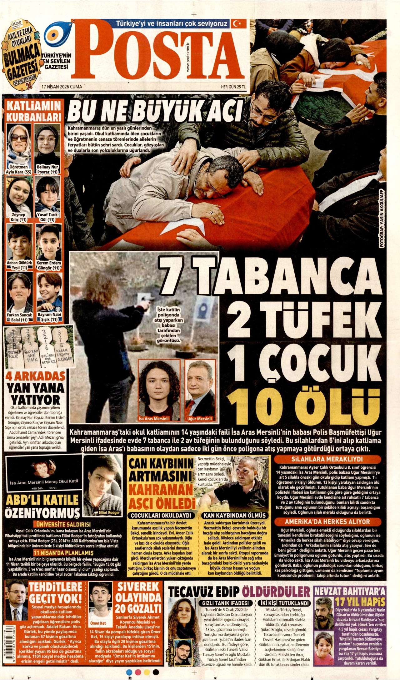 POSTA gazetesinin 17 Nisan 2026 tarihli birinci sayfası