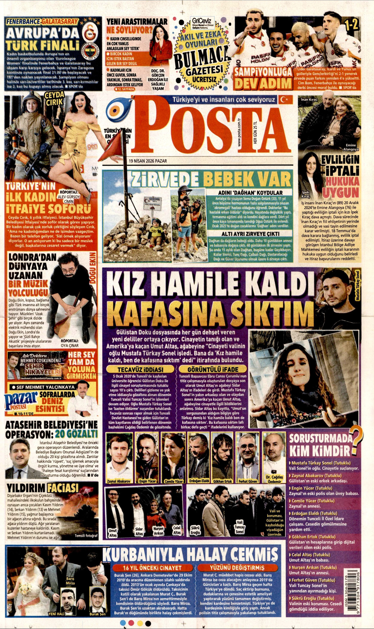 POSTA gazetesinin 19 Nisan 2026 tarihli birinci sayfası