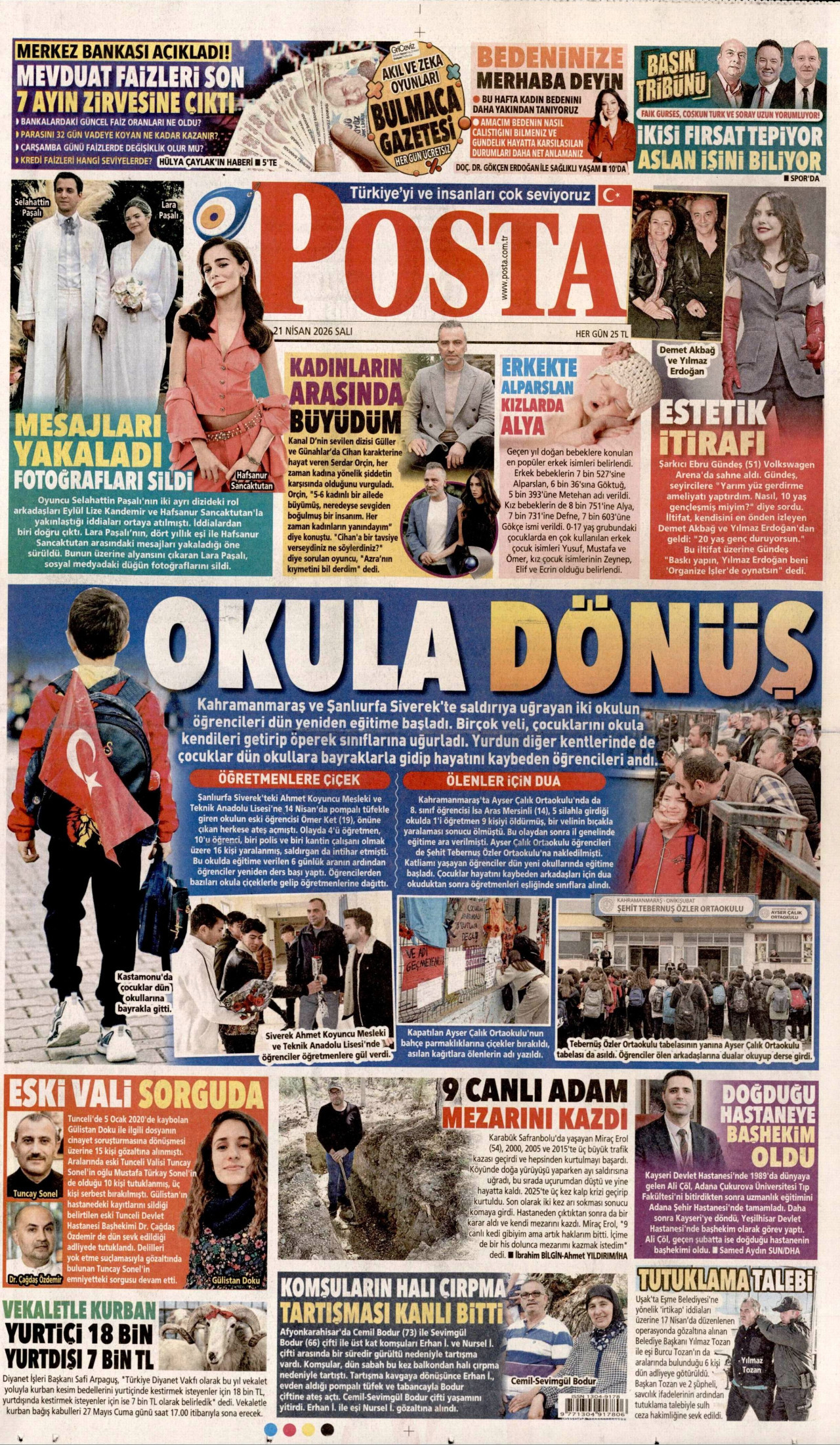 POSTA gazetesinin 21 Nisan 2026 tarihli birinci sayfası