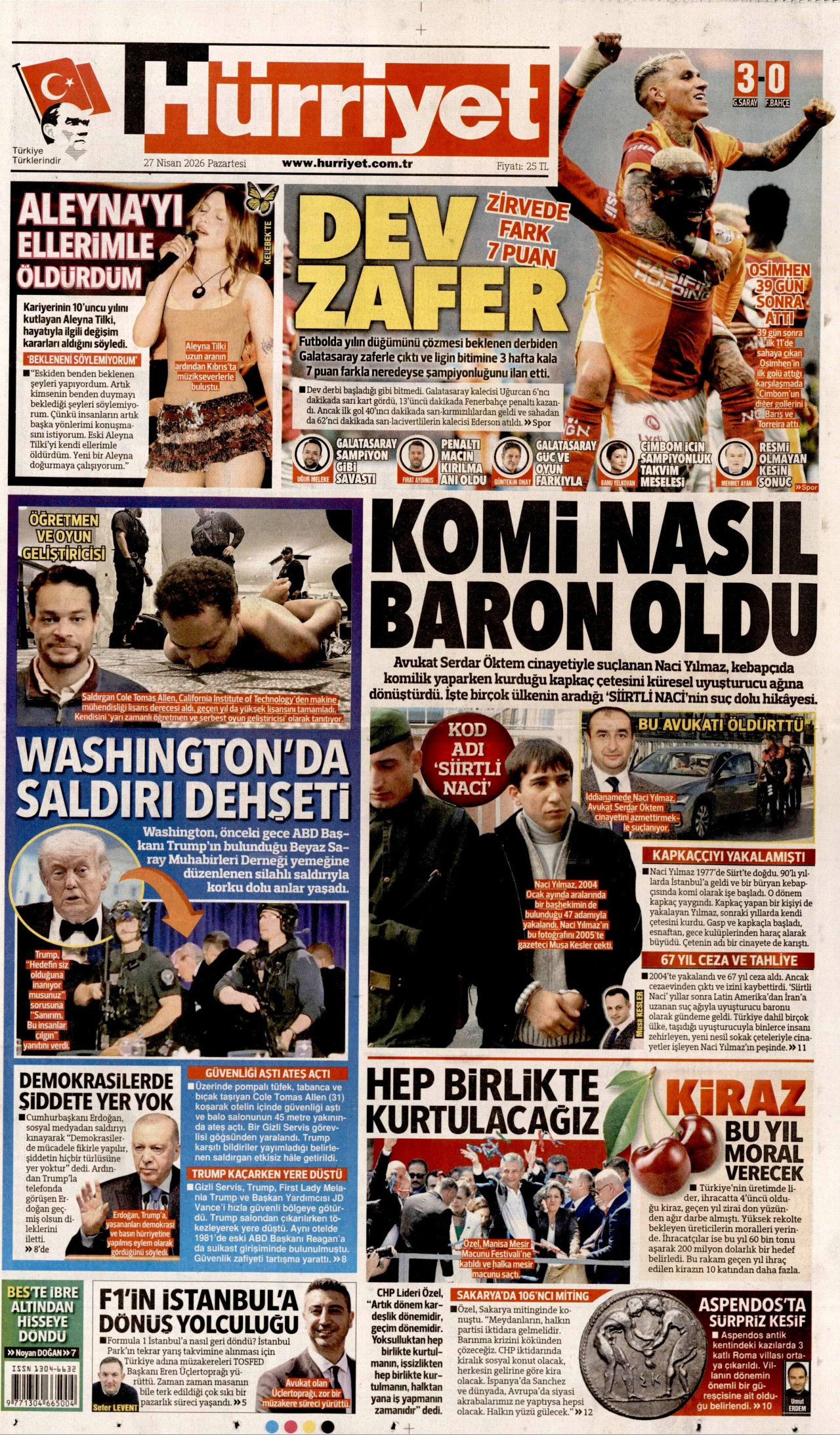 HÜRRİYET gazetesinin 27 Nisan 2026 tarihli birinci sayfası