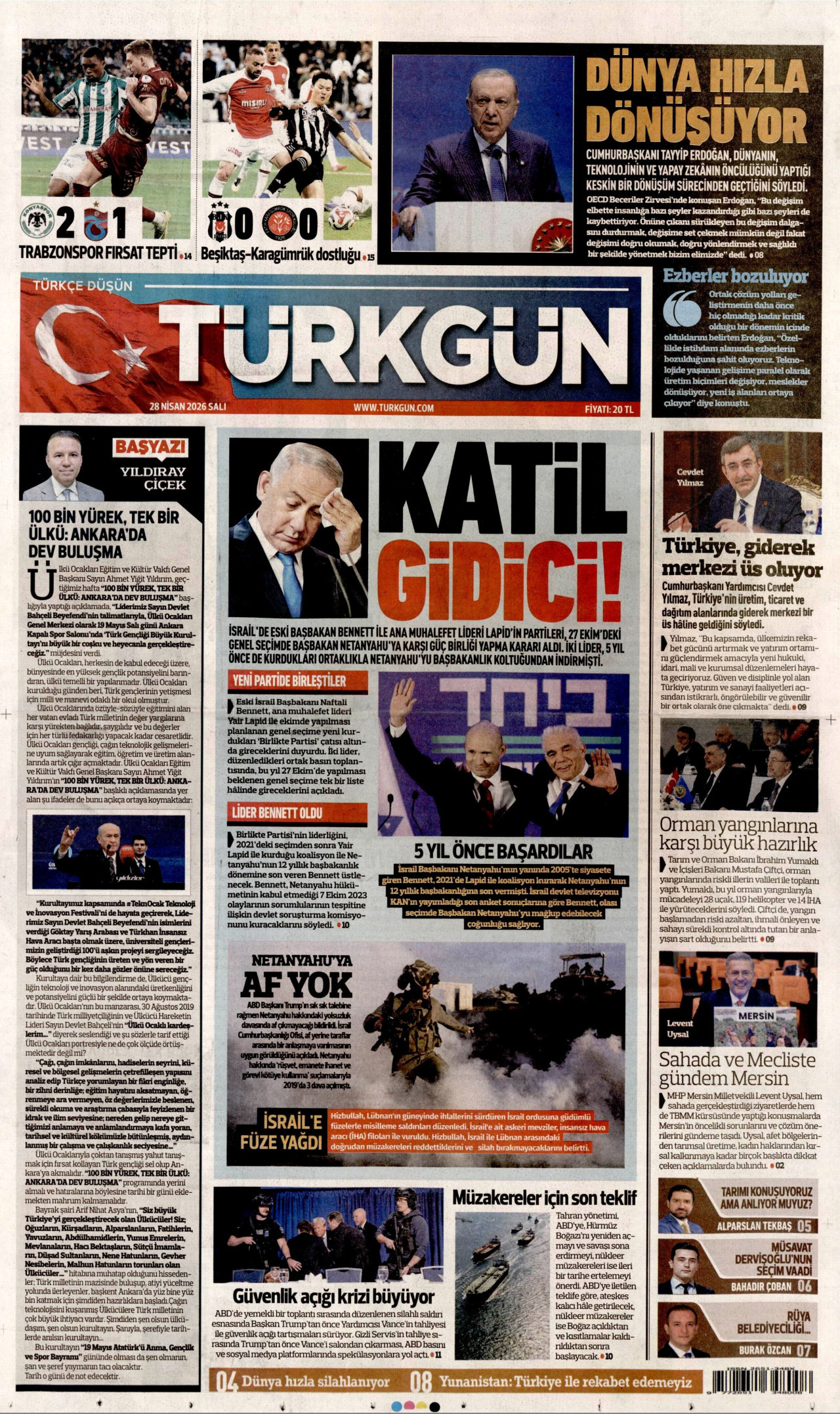 TÜRKGÜN gazetesinin 28 Nisan 2026 tarihli birinci sayfası