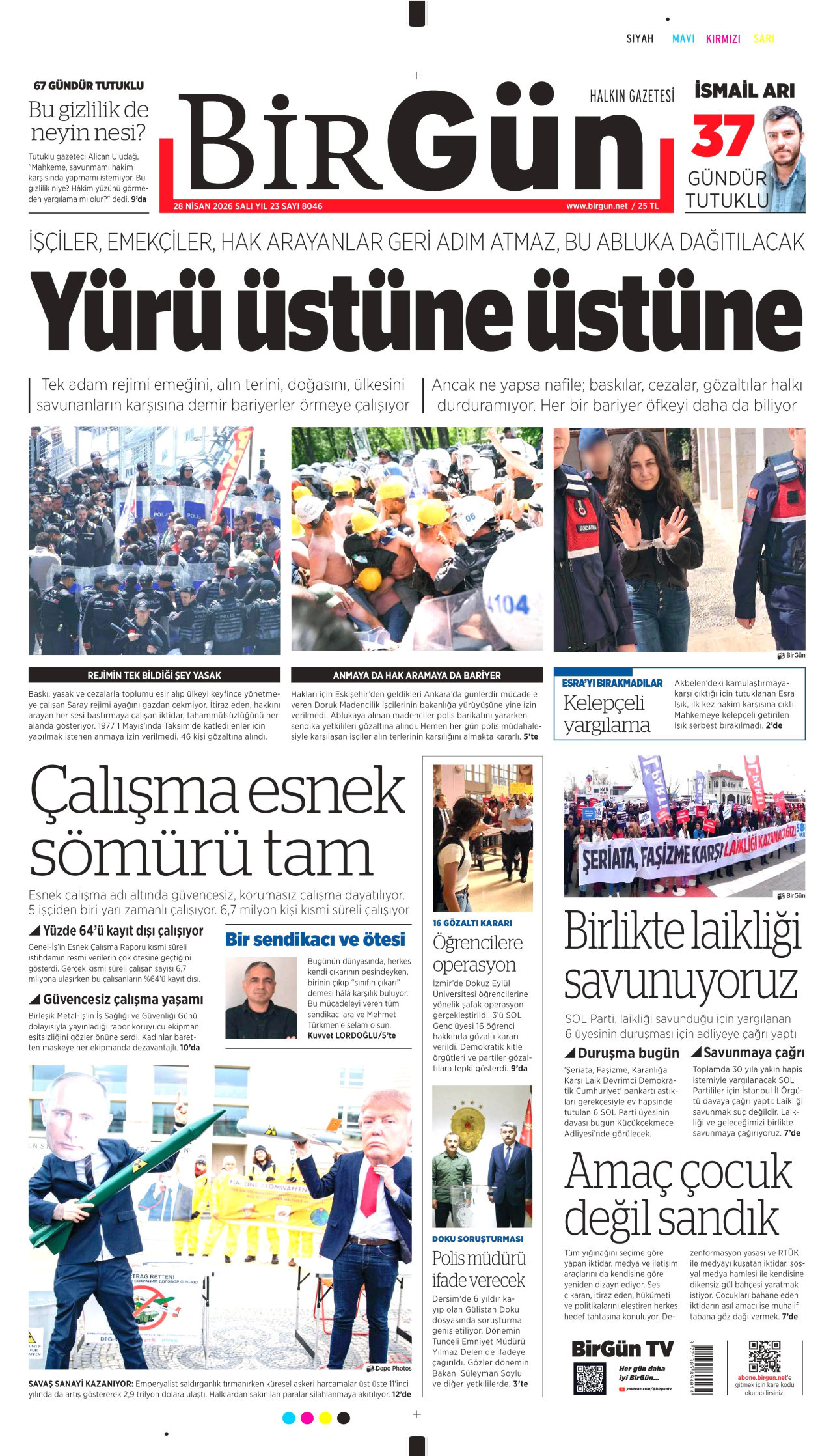 BİRGÜN gazetesinin 28 Nisan 2026 tarihli birinci sayfası