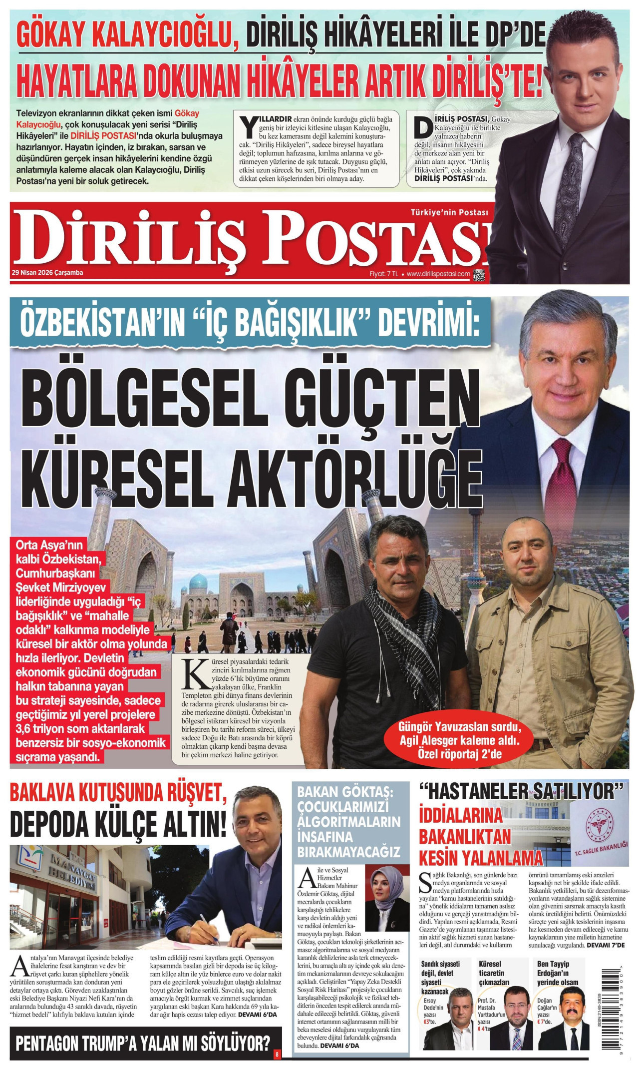 DİRİLİŞ POSTASI gazetesinin 29 Nisan 2026 tarihli birinci sayfası