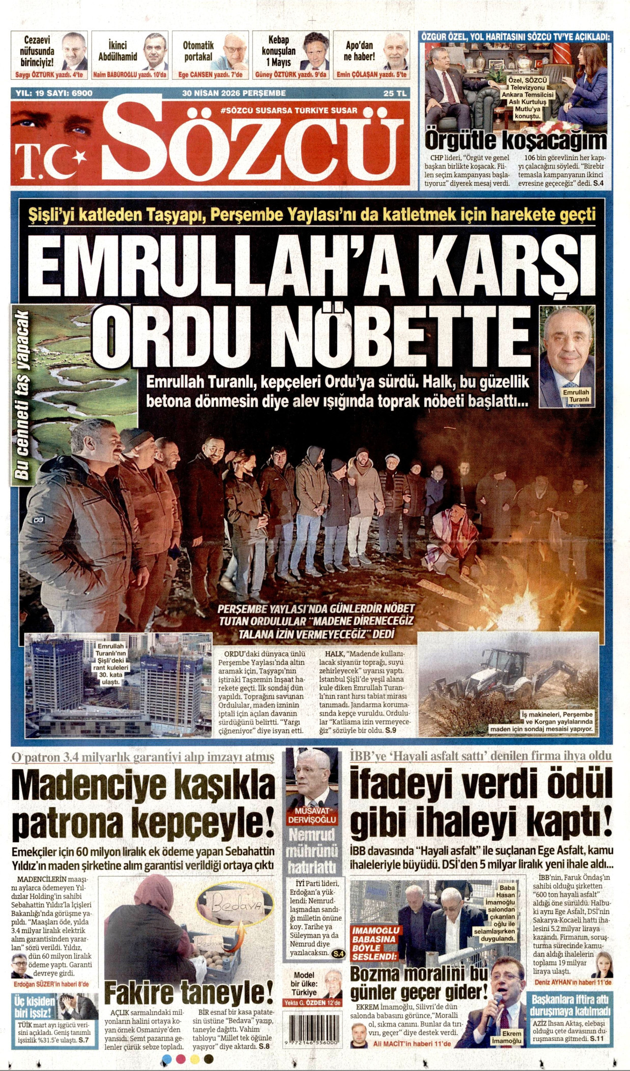 SÖZCÜ gazetesinin 30 Nisan 2026 tarihli birinci sayfası