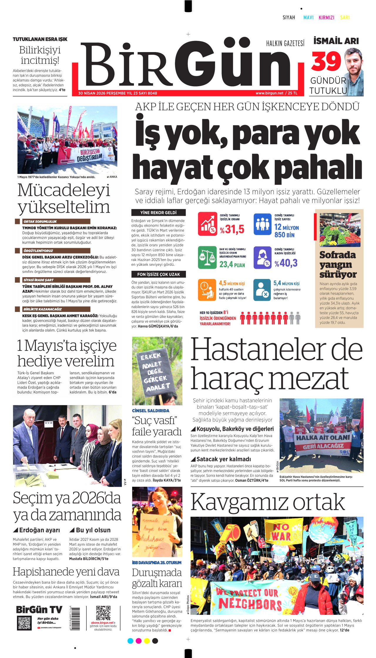 BİRGÜN gazetesinin 30 Nisan 2026 tarihli birinci sayfası