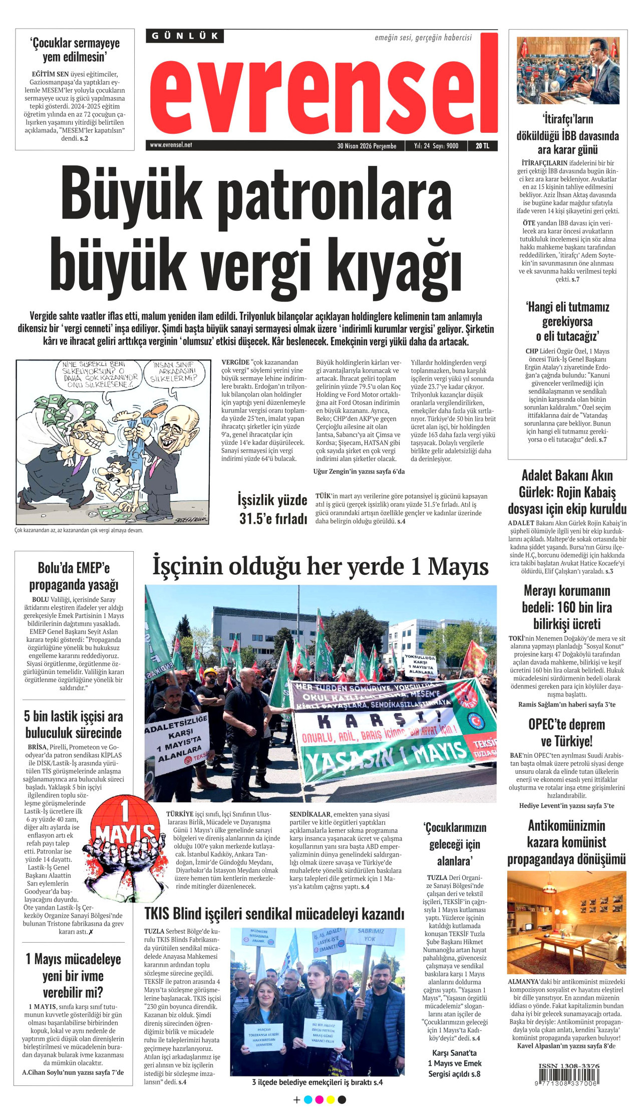 EVRENSEL gazetesinin 30 Nisan 2026 tarihli birinci sayfası