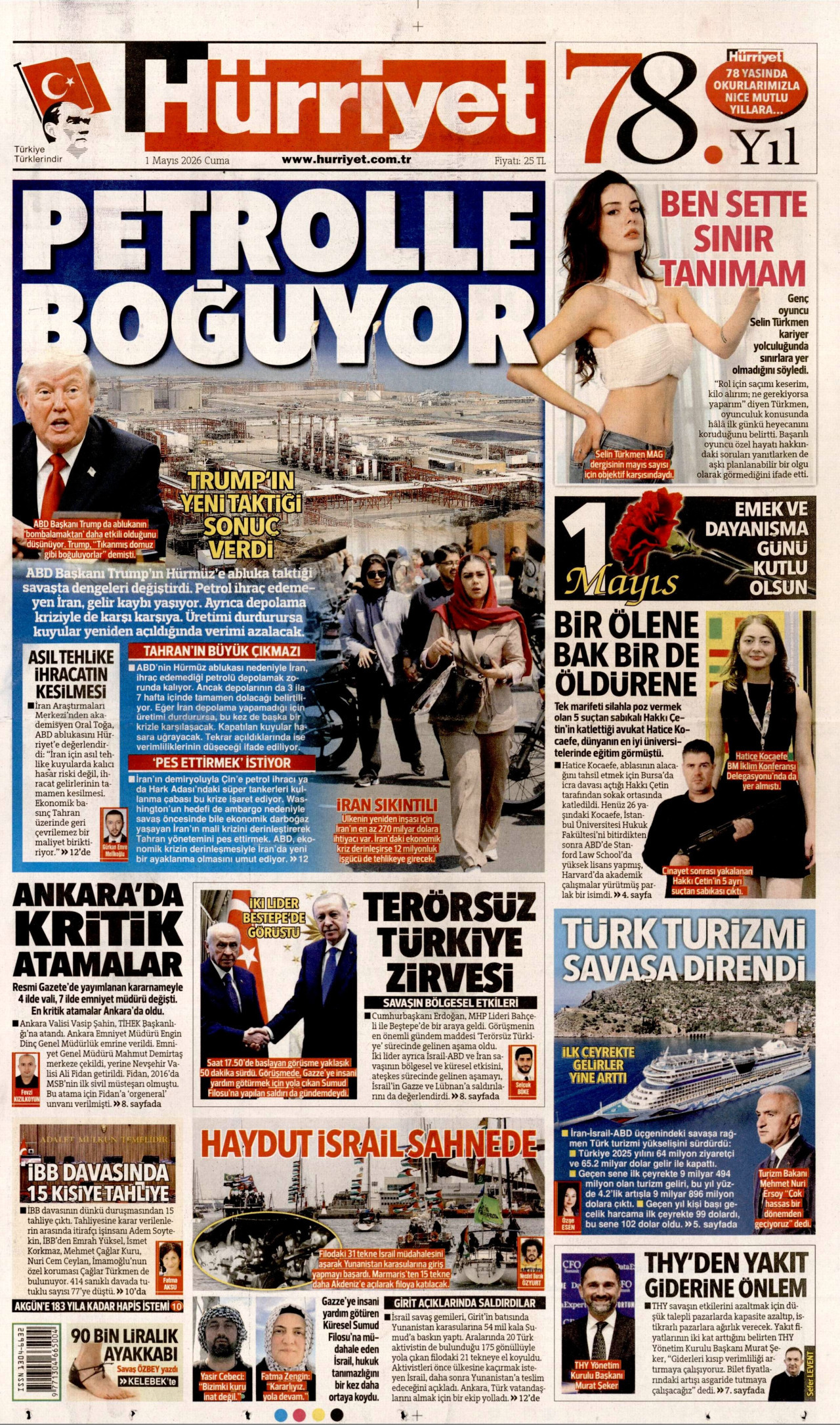 HÜRRİYET gazetesinin 1 Mayıs 2026 tarihli birinci sayfası