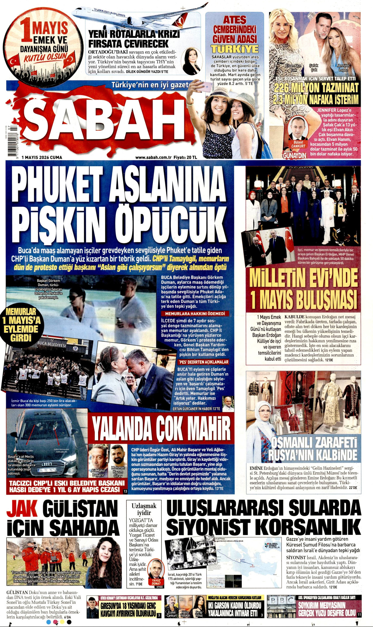 SABAH gazetesinin 1 Mayıs 2026 tarihli birinci sayfası