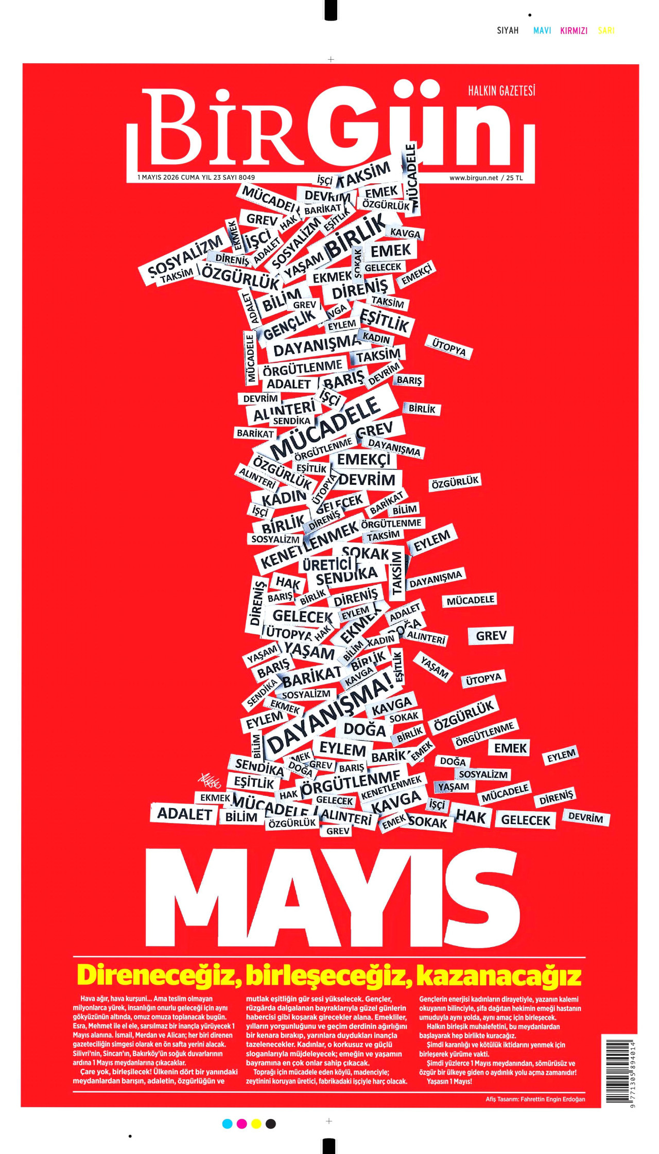 BİRGÜN gazetesinin 1 Mayıs 2026 tarihli birinci sayfası