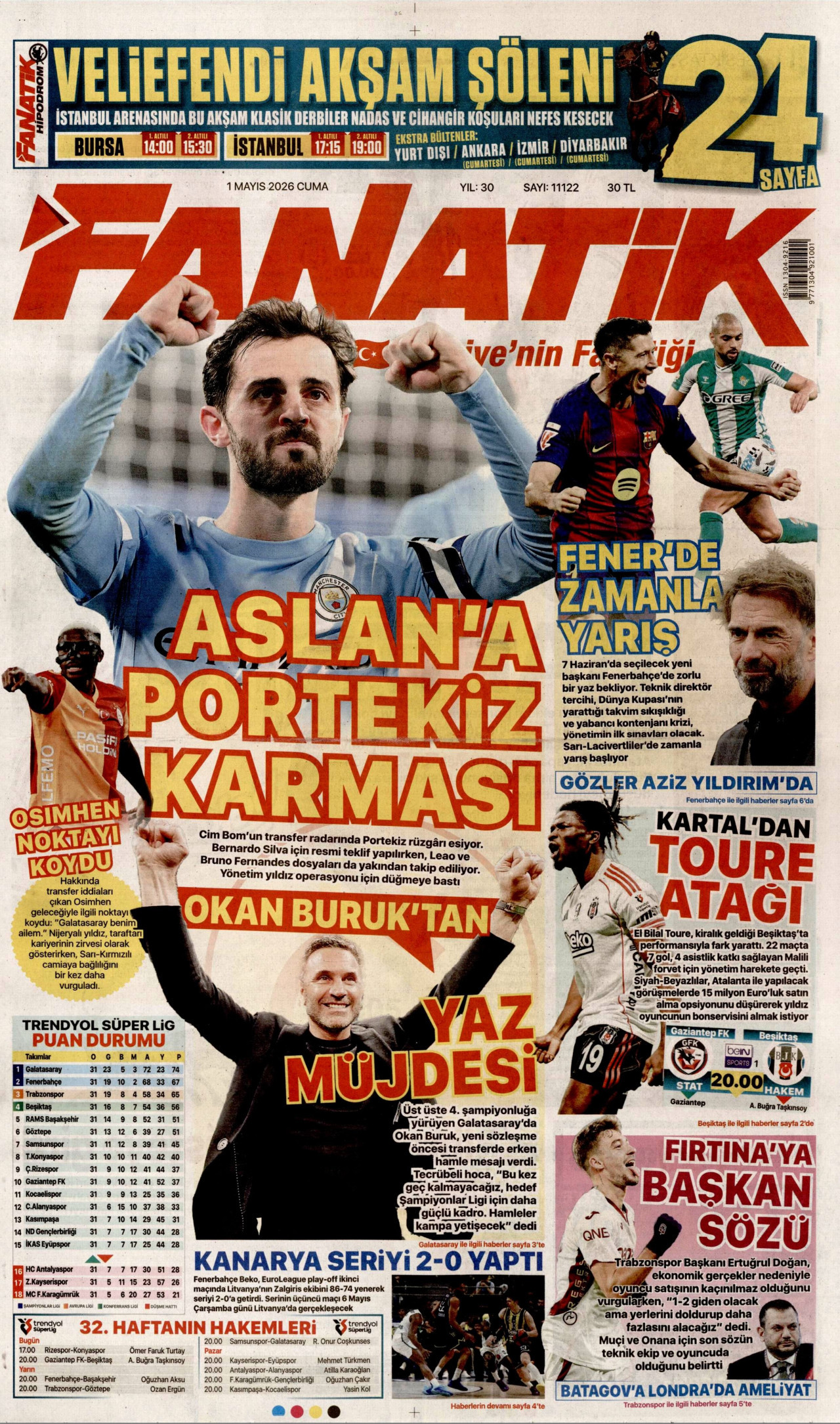 FANATİK gazetesinin 1 Mayıs 2026 tarihli birinci sayfası
