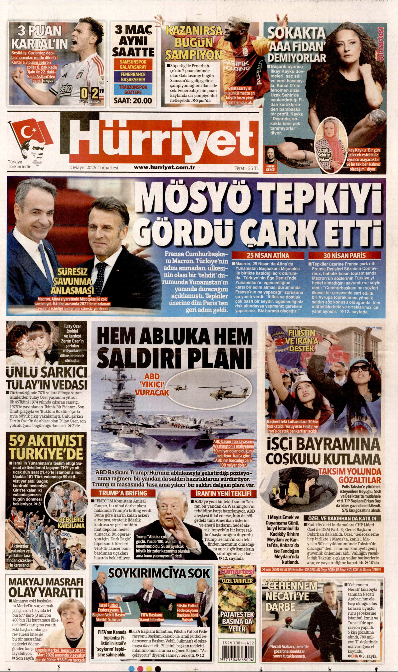 HÜRRİYET gazetesinin 2 Mayıs 2026 tarihli birinci sayfası