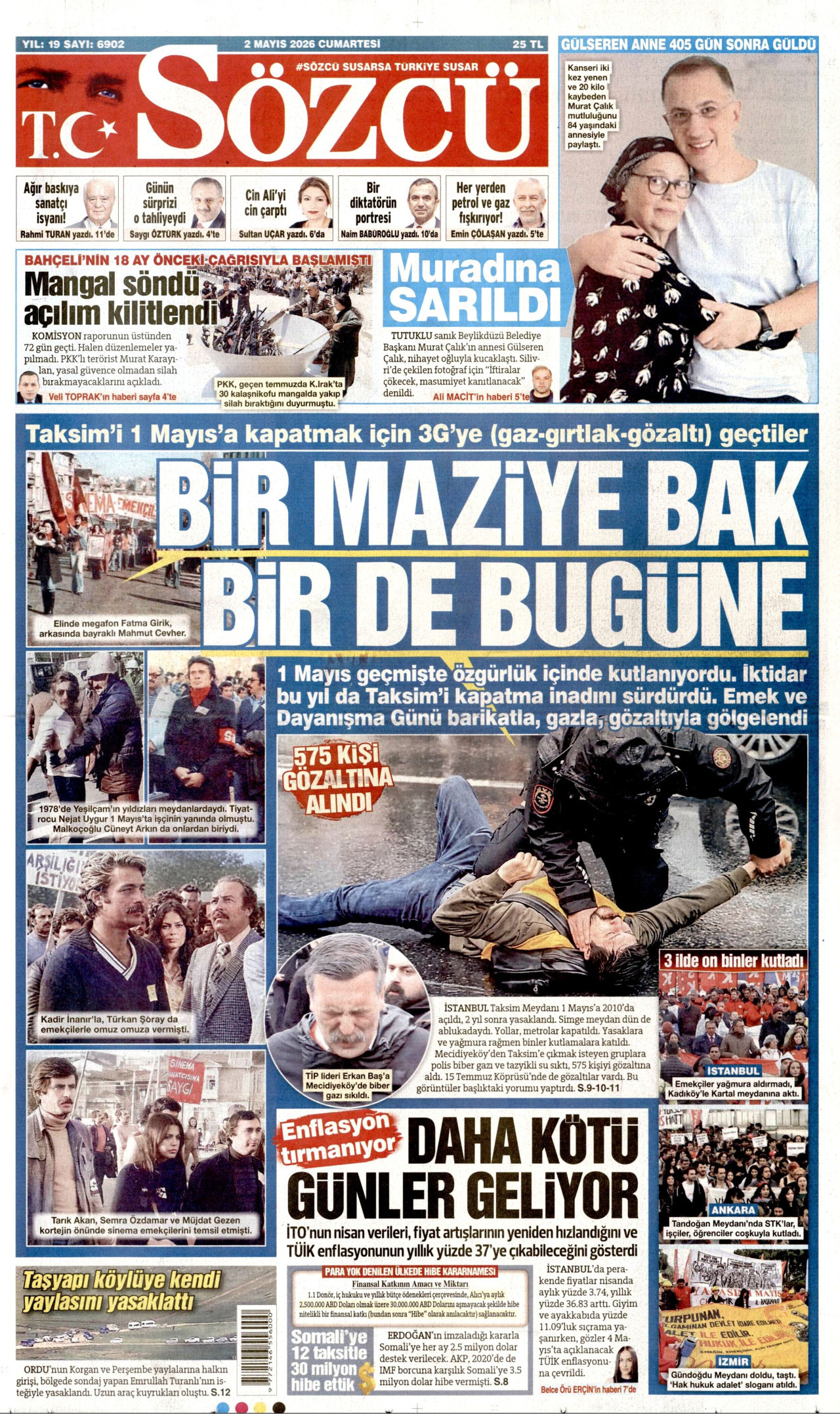 SÖZCÜ gazetesinin 2 Mayıs 2026 tarihli birinci sayfası