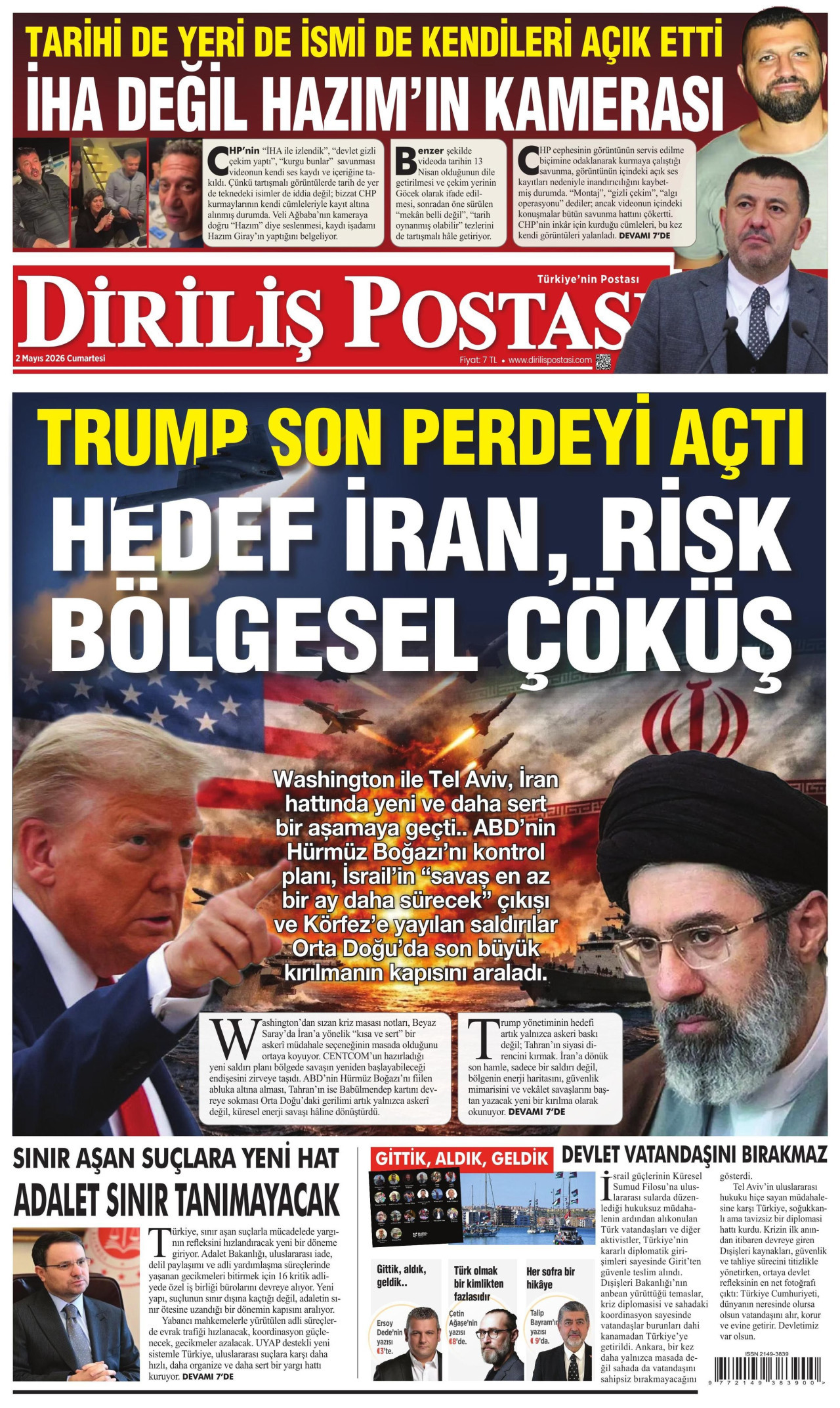 DİRİLİŞ POSTASI gazetesinin 2 Mayıs 2026 tarihli birinci sayfası