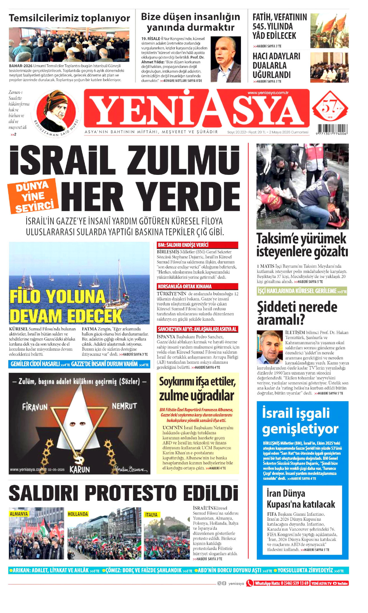 YENİ ASYA gazetesinin 2 Mayıs 2026 tarihli birinci sayfası