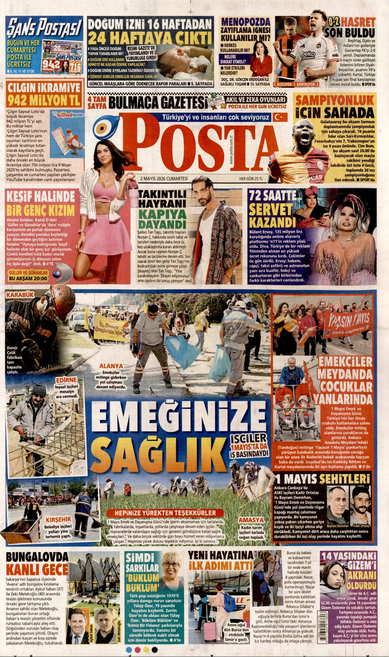 POSTA gazetesinin 2 Mayıs 2026 tarihli birinci sayfası