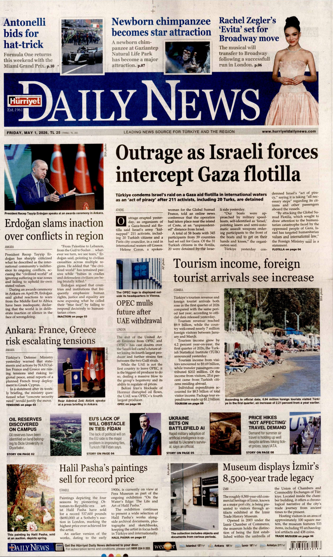 HÜRRİYET DAİLY NEWS gazetesinin 2 Mayıs 2026 tarihli birinci sayfası