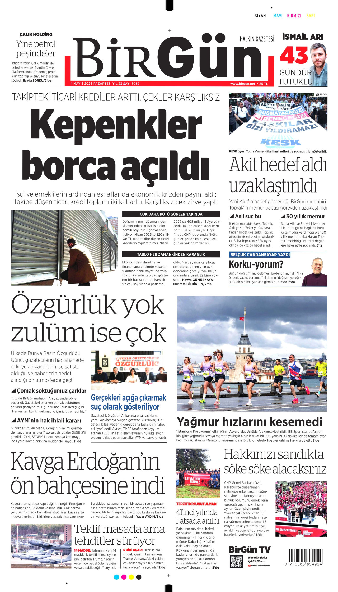 BİRGÜN gazetesinin 4 Mayıs 2026 tarihli birinci sayfası