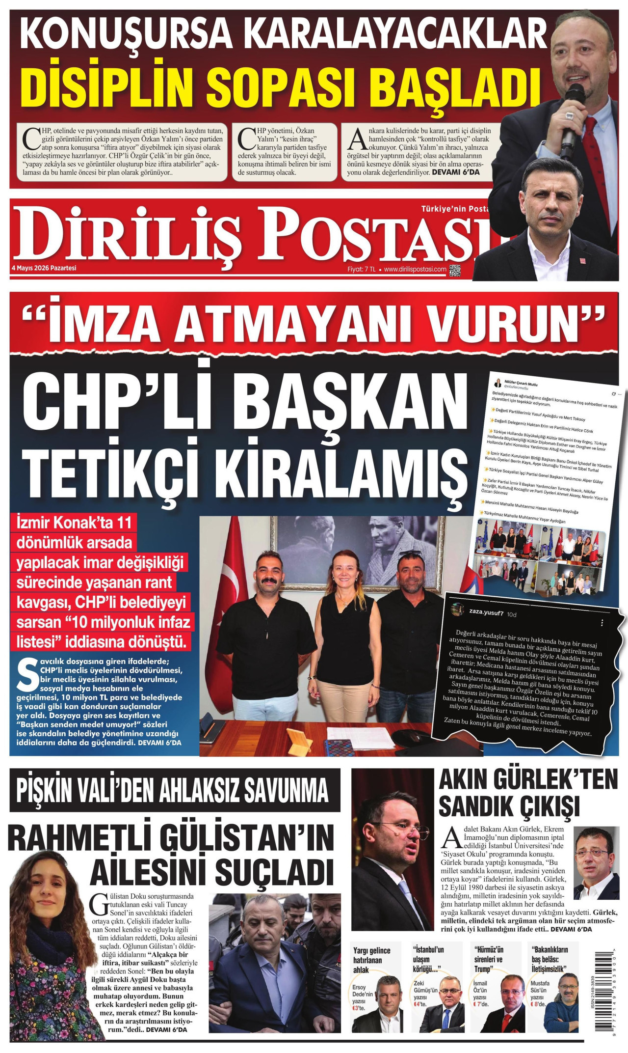 DİRİLİŞ POSTASI gazetesinin 4 Mayıs 2026 tarihli birinci sayfası