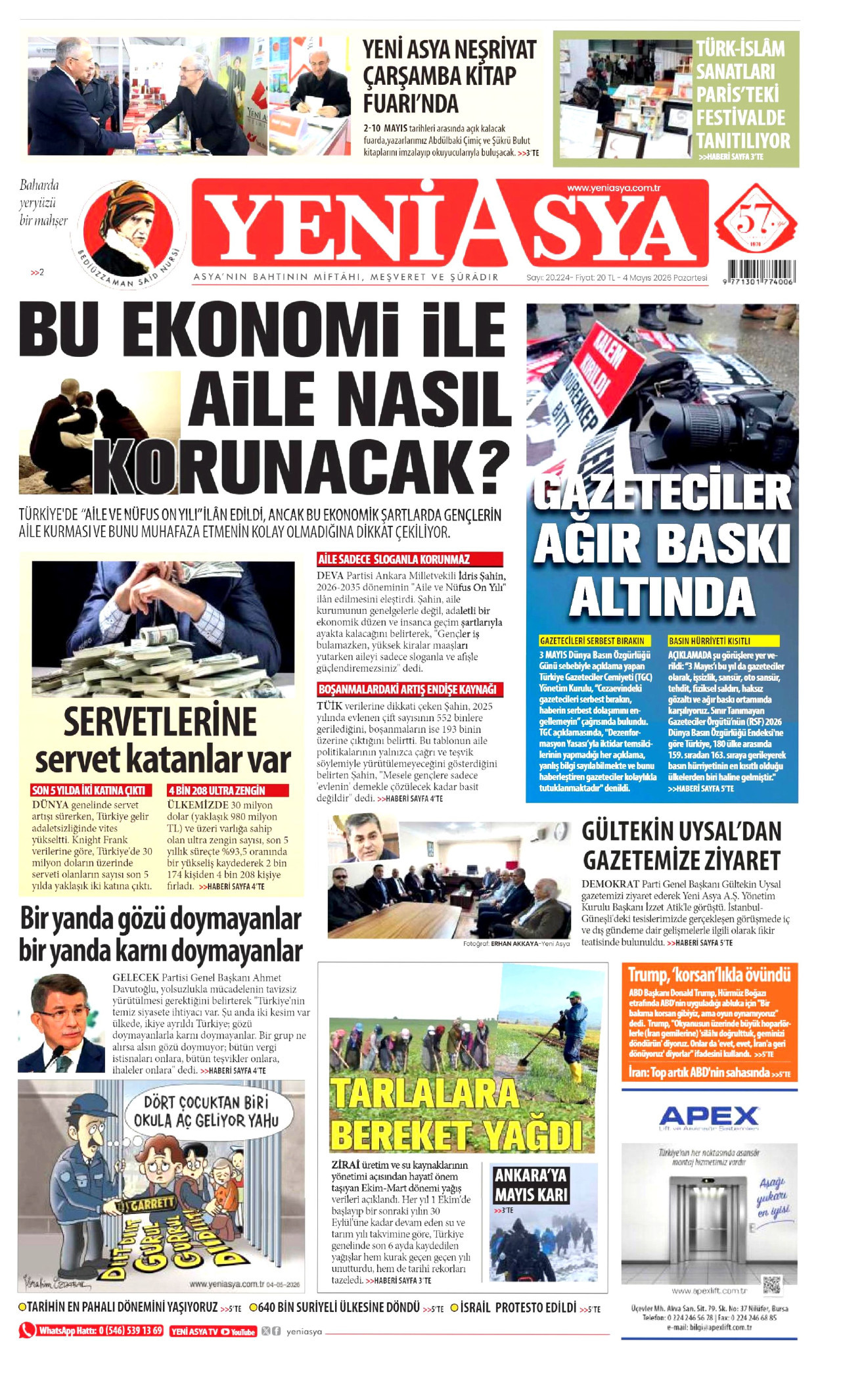 YENİ ASYA gazetesinin 4 Mayıs 2026 tarihli birinci sayfası