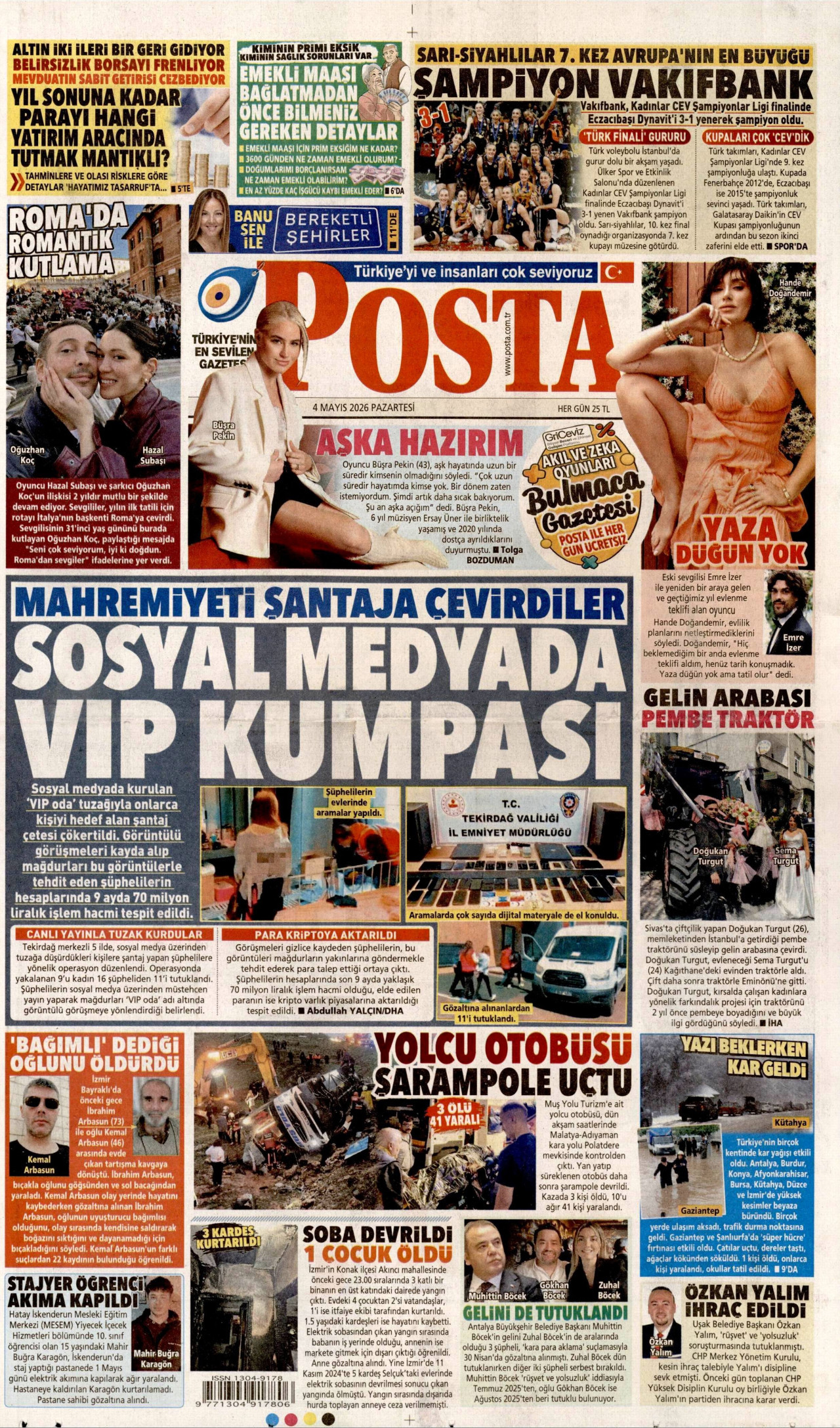 POSTA gazetesinin 4 Mayıs 2026 tarihli birinci sayfası