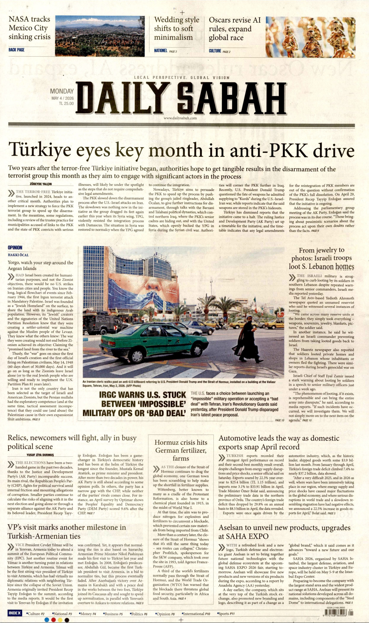 DAİLY SABAH gazetesinin 4 Mayıs 2026 tarihli birinci sayfası