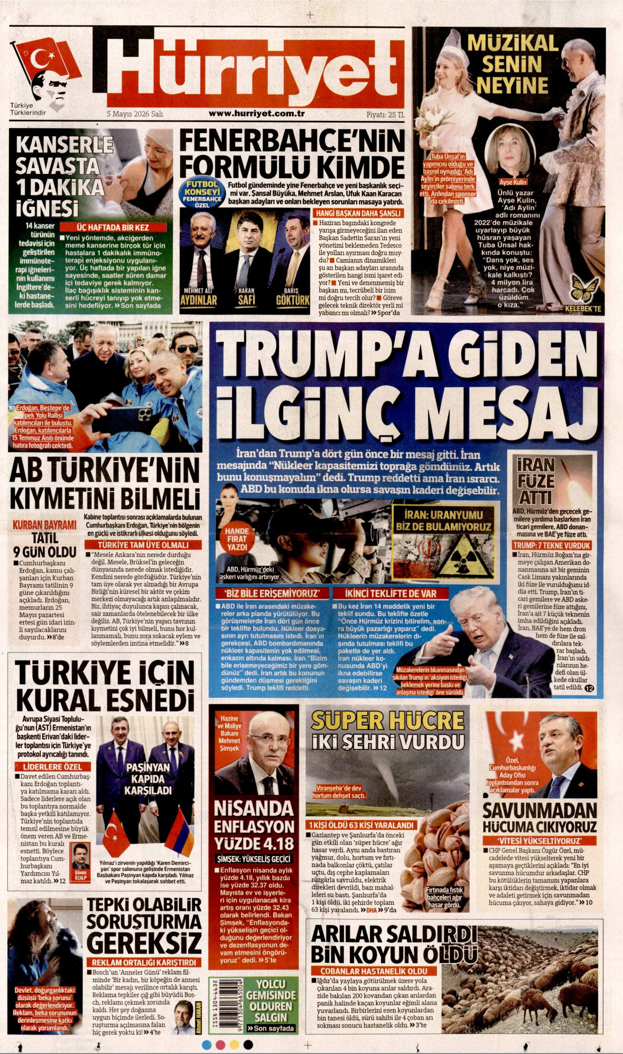 HÜRRİYET gazetesinin 5 Mayıs 2026 tarihli birinci sayfası