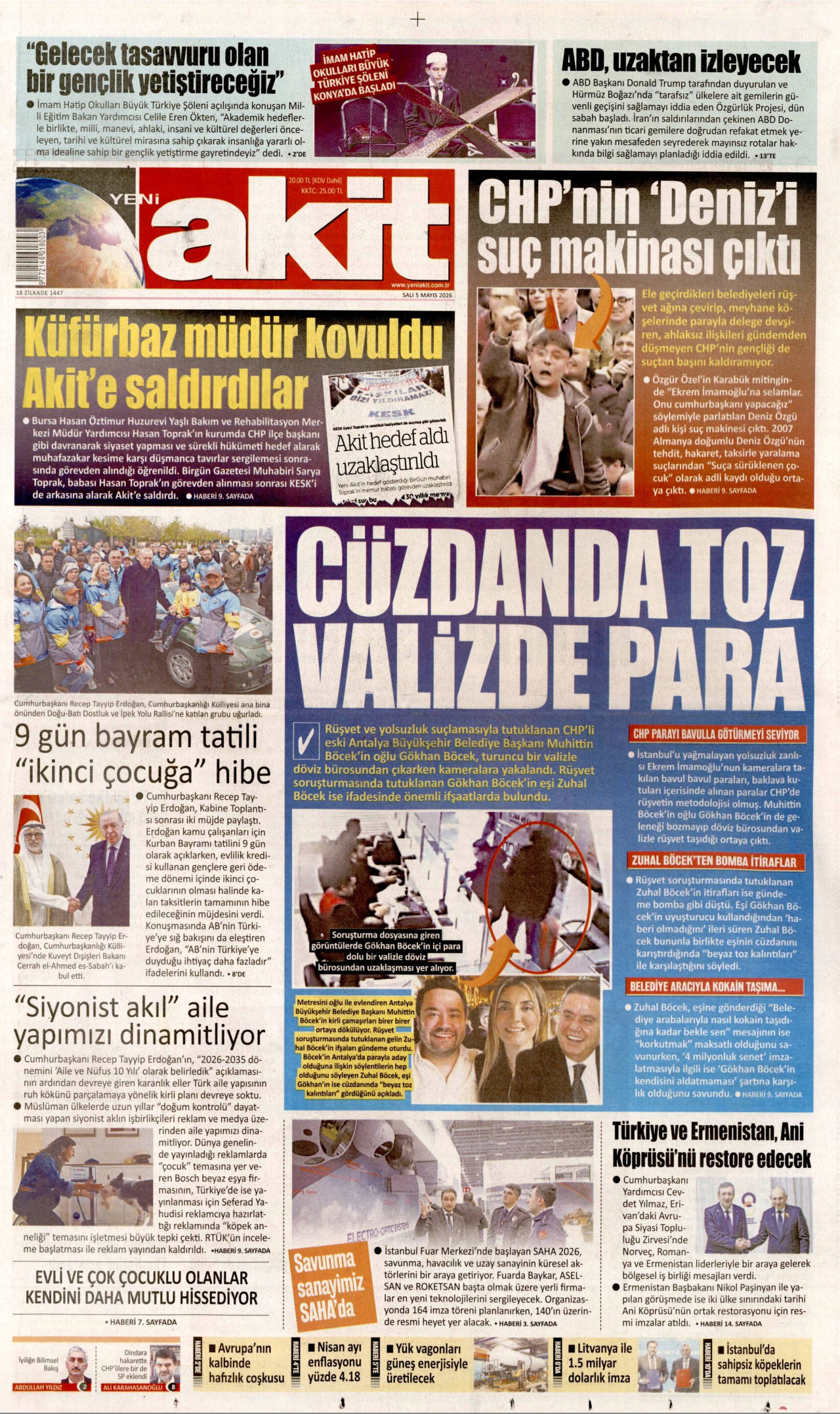 YENİ AKİT gazetesinin 5 Mayıs 2026 tarihli birinci sayfası