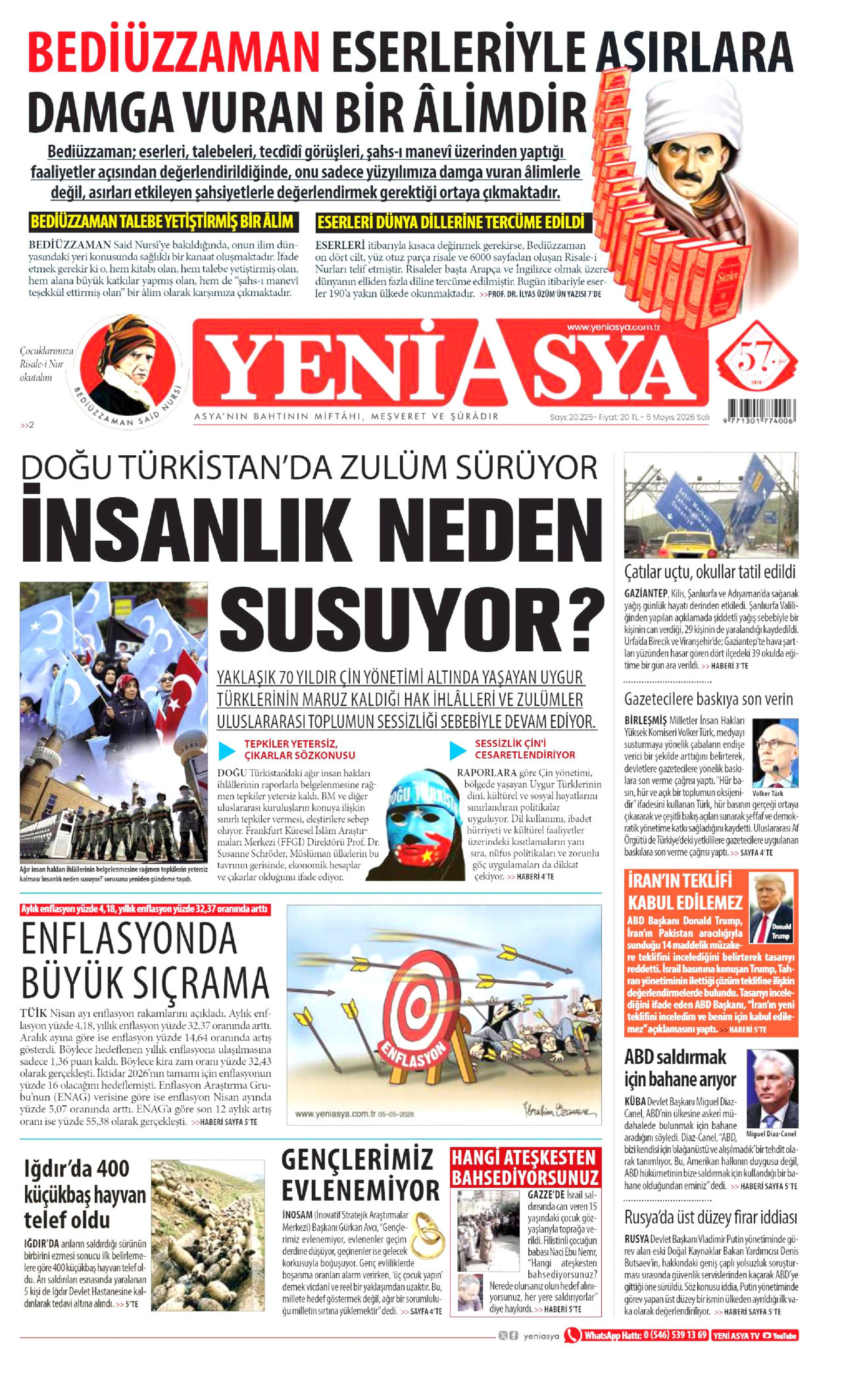 YENİ ASYA gazetesinin 5 Mayıs 2026 tarihli birinci sayfası