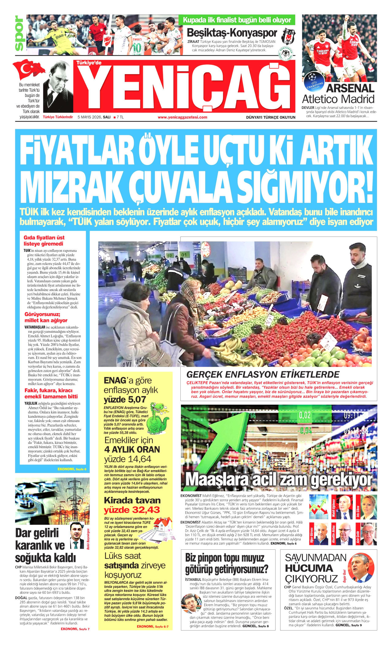 YENİÇAĞ gazetesinin 5 Mayıs 2026 tarihli birinci sayfası