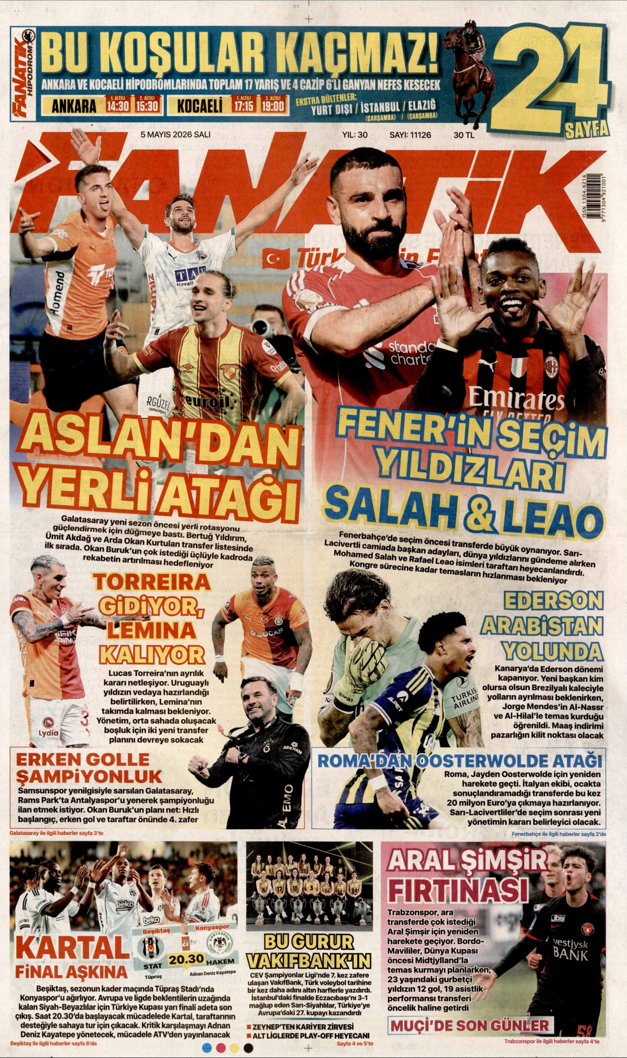 FANATİK gazetesinin 5 Mayıs 2026 tarihli birinci sayfası