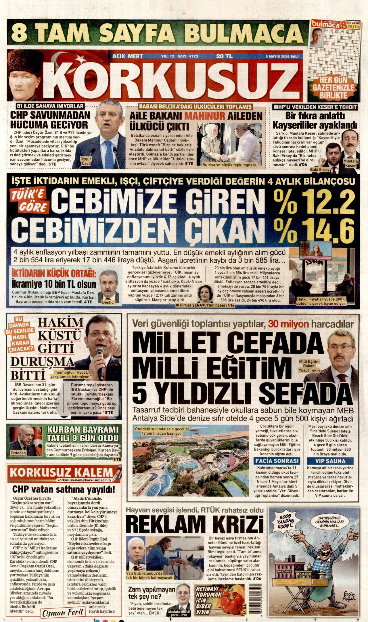 KORKUSUZ gazetesinin 5 Mayıs 2026 tarihli birinci sayfası