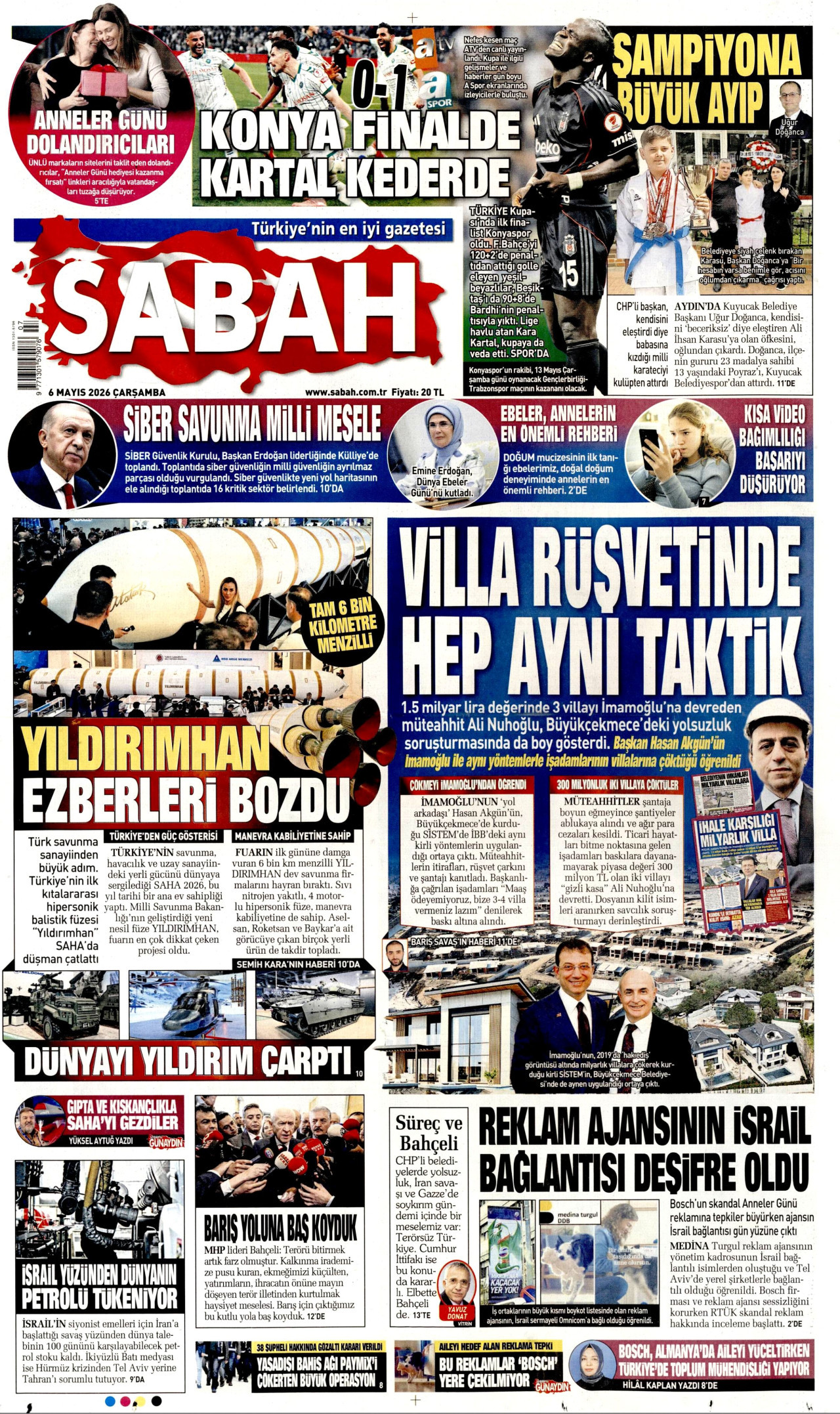 SABAH gazetesinin 6 Mayıs 2026 tarihli birinci sayfası