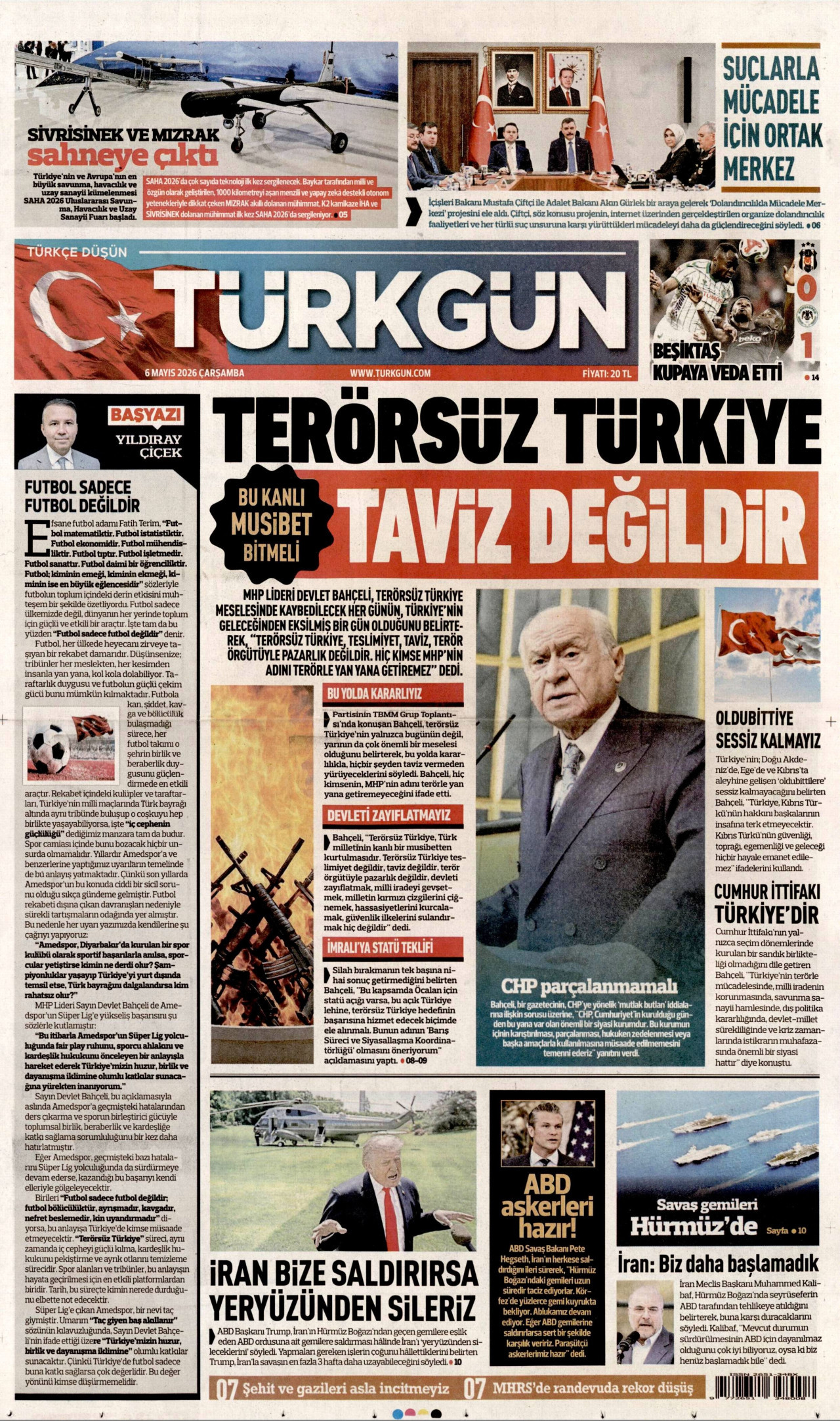 TÜRKGÜN gazetesinin 6 Mayıs 2026 tarihli birinci sayfası