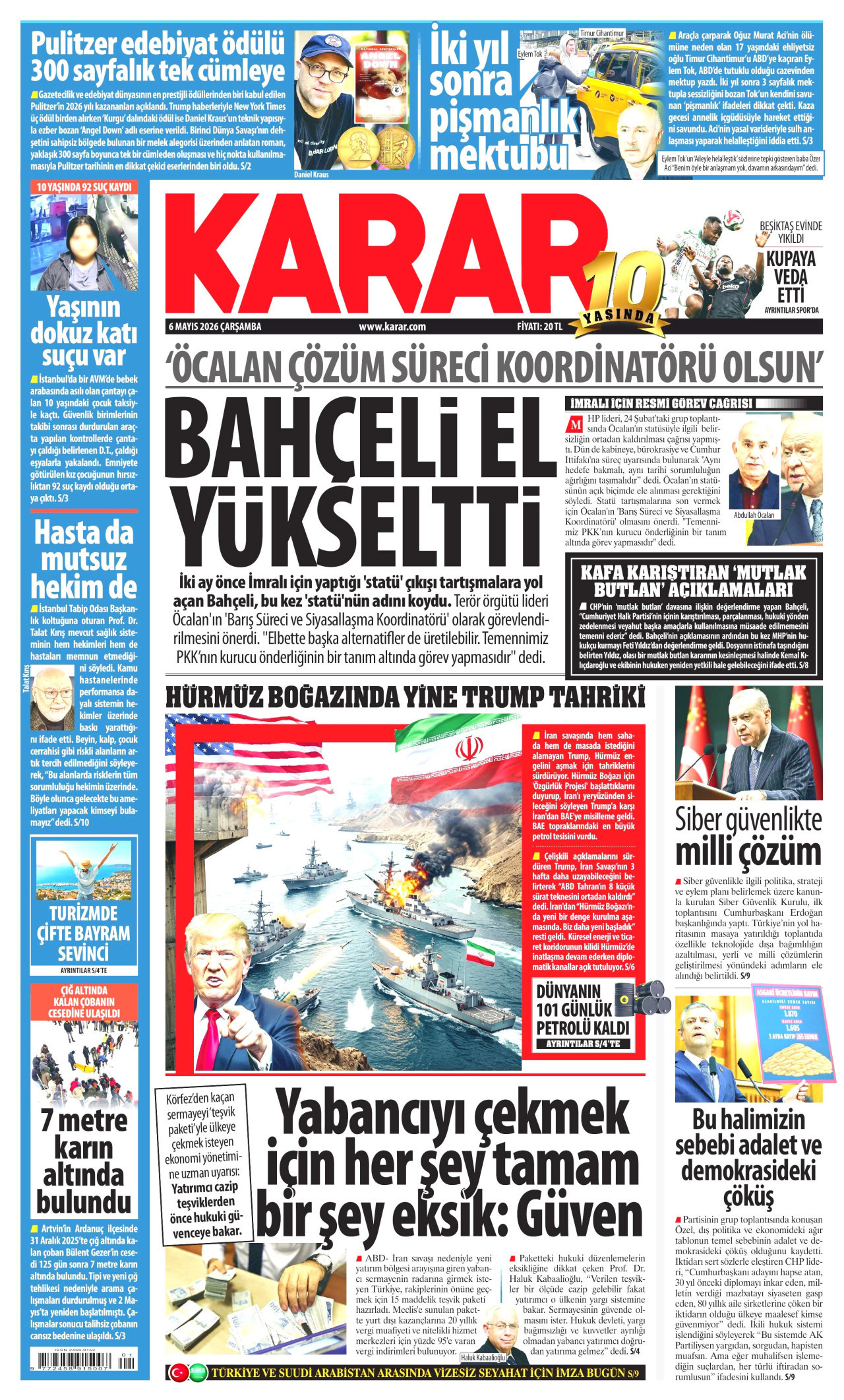 KARAR gazetesinin 6 Mayıs 2026 tarihli birinci sayfası
