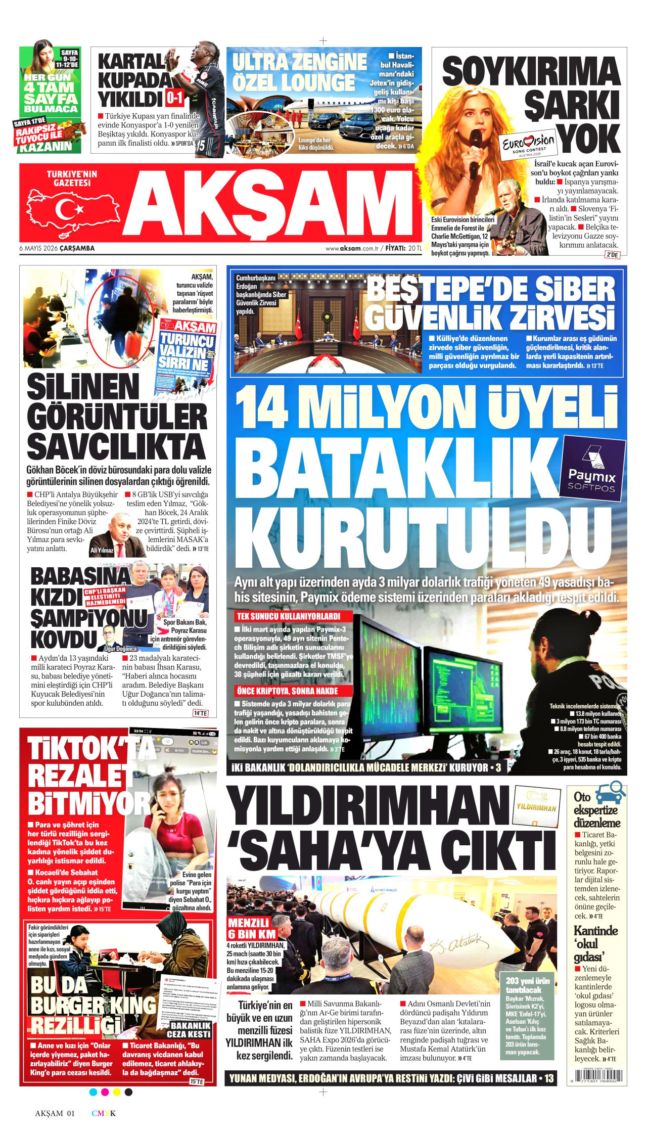 AKŞAM gazetesinin 6 Mayıs 2026 tarihli birinci sayfası